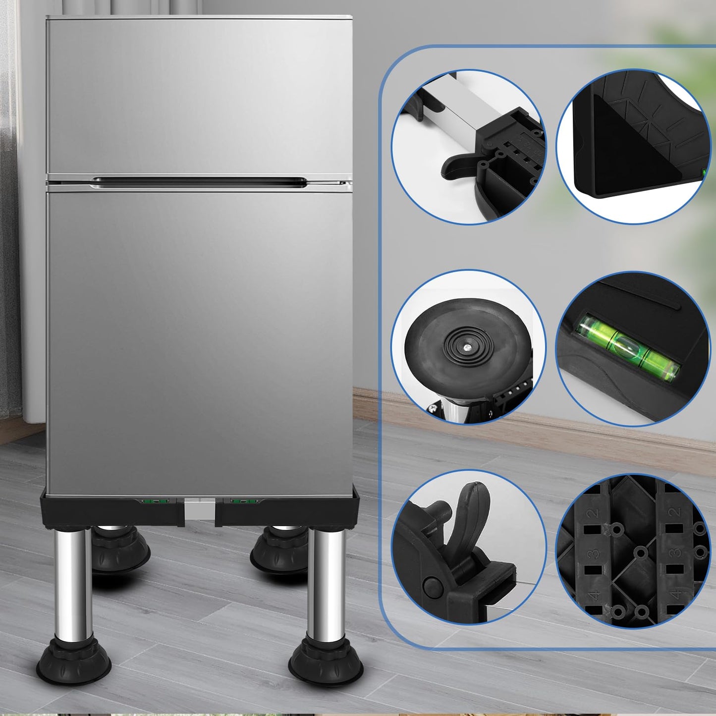 Ailahloe 12.2" to 13.4" Height Mini Fridge Stand Adjustable Washer and Dryer Pedestals Stand with 4 Strong Feet Heavy Duty Laundry Pedestal for 16-24 Inch Appliance 460 Pounds Stand (Black)