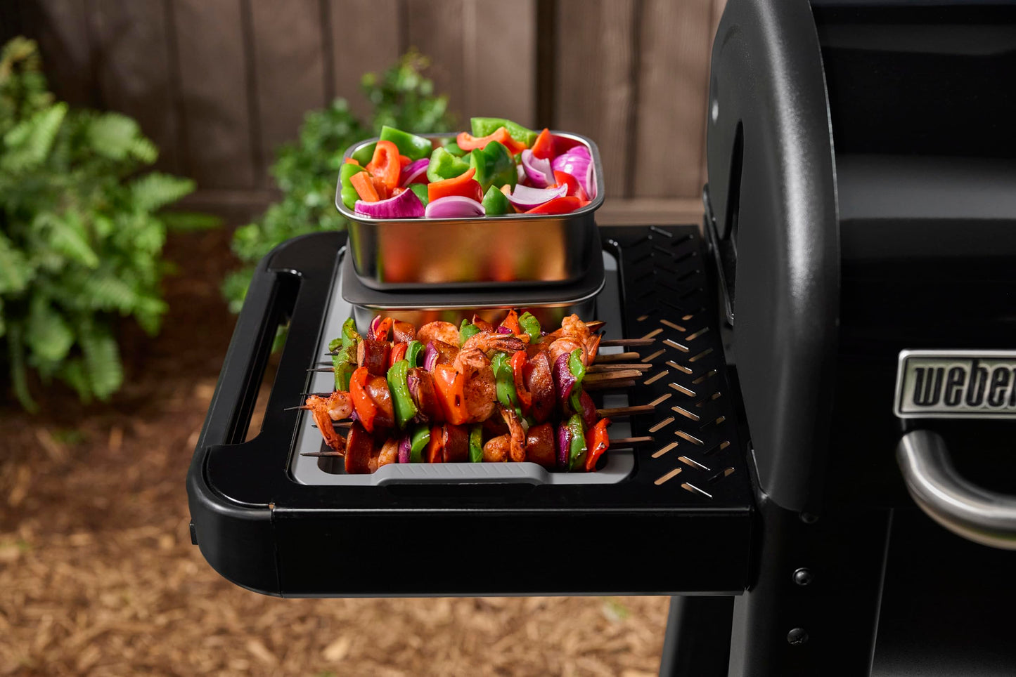 Weber Works Serving Tray – Drop‑in Grill Serving Set with Divided Trays & Stainless Steel Prep Containers with Airtight Vented Lids for Outdoor Cooking & Food Transport