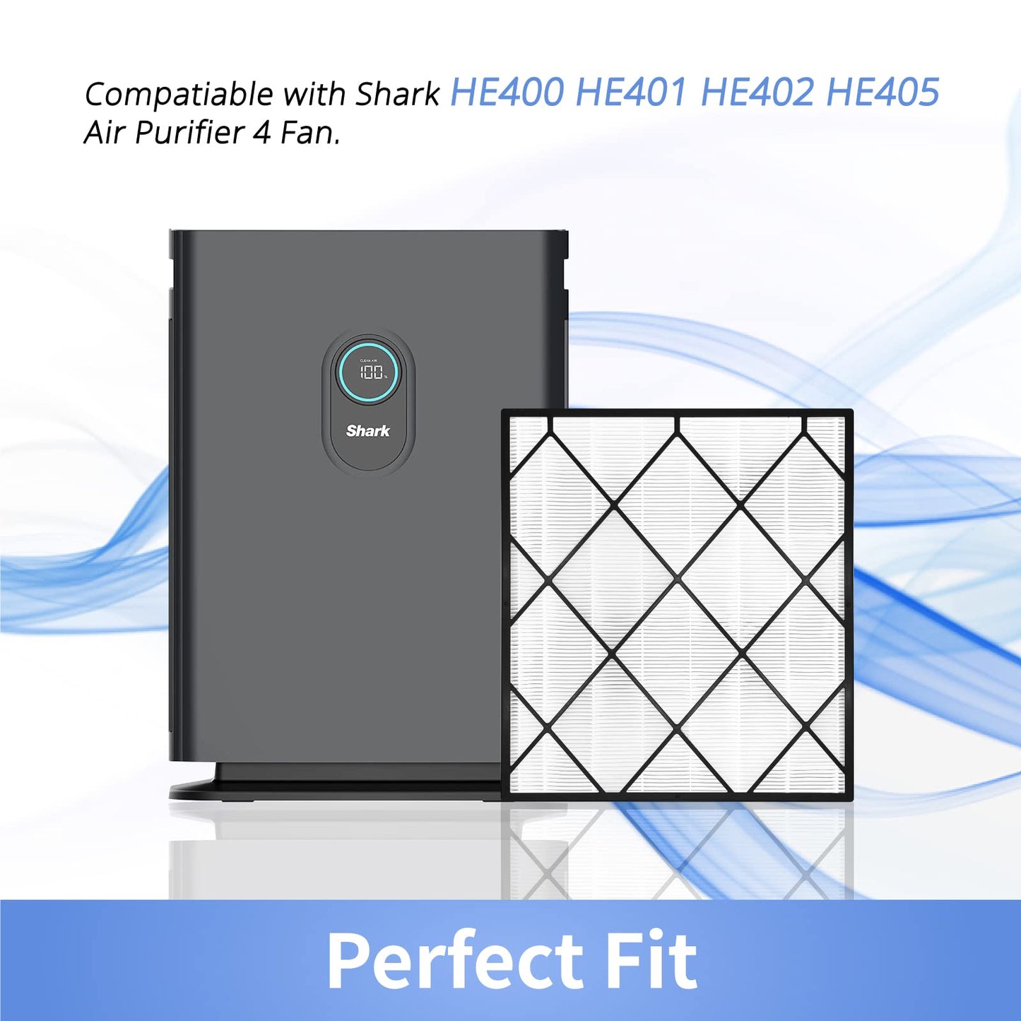Leemone True HEPA Filter Replacement for Shark Air Purifier 4, Compatible with Shark HE400, HE401, HE401C, HE401NP, HE402, HE402C, HE405, UA415, Part No. HE4FKBAS, HE4FKPET, HE4FKPETMB, HE4FKPRO