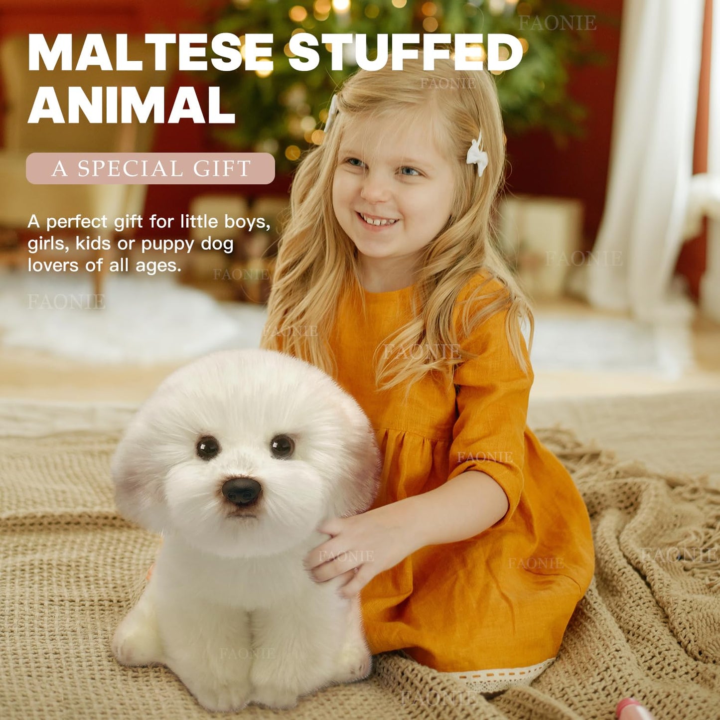 14 Inch Maltese Stuffed Animal, Realistic Dog Plush, Lifelike Stuffed Animal,Companion Pet, Fluffy Stuffed Puppy Dog Toys for Gift