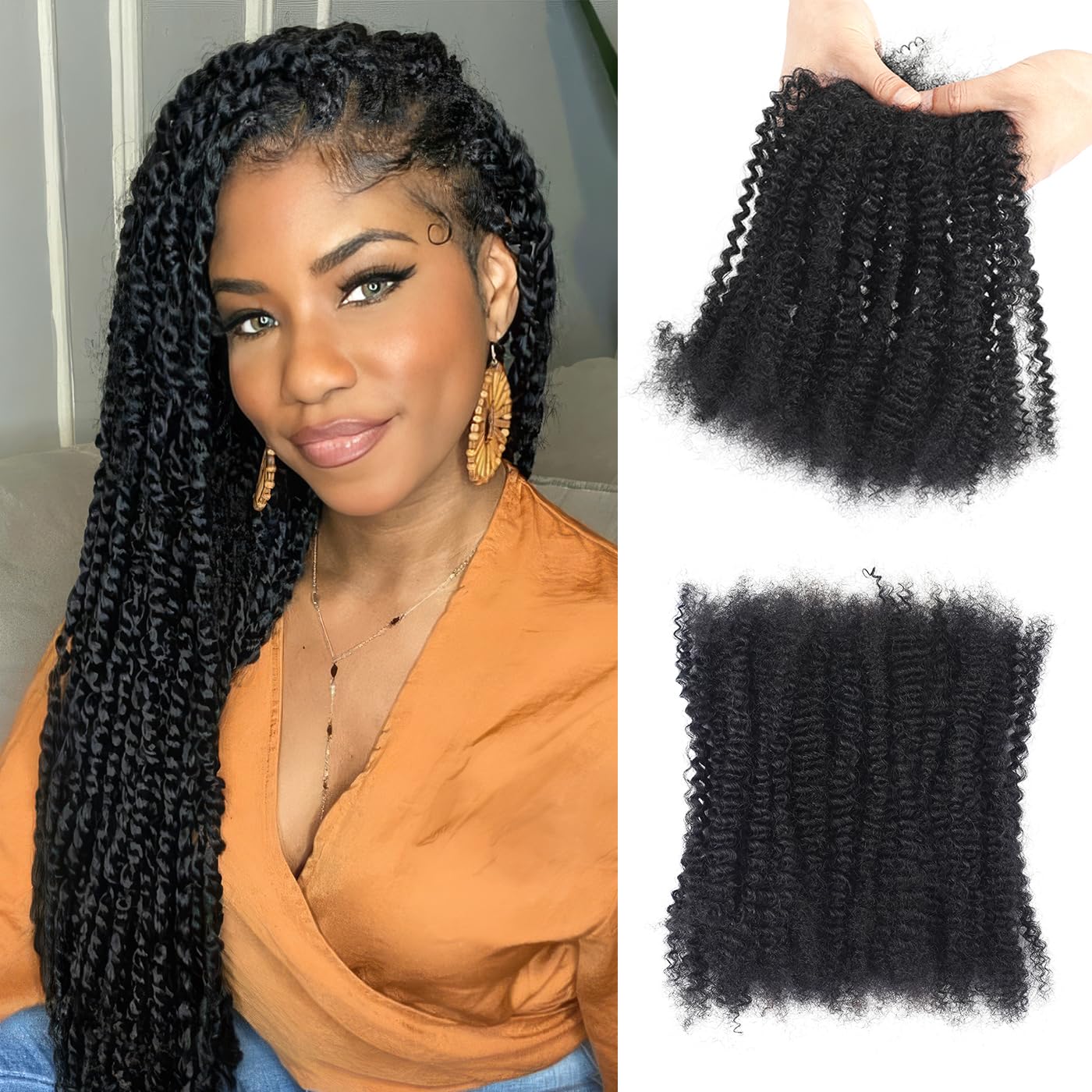 Afro Kinky Curly Human Hair Bulk for Permanent Micro Locs/Twists/Braids/Repair Locs Afro Kinky Human Hair for Locs 1 Pack 50 Gram (1B, 18inch)