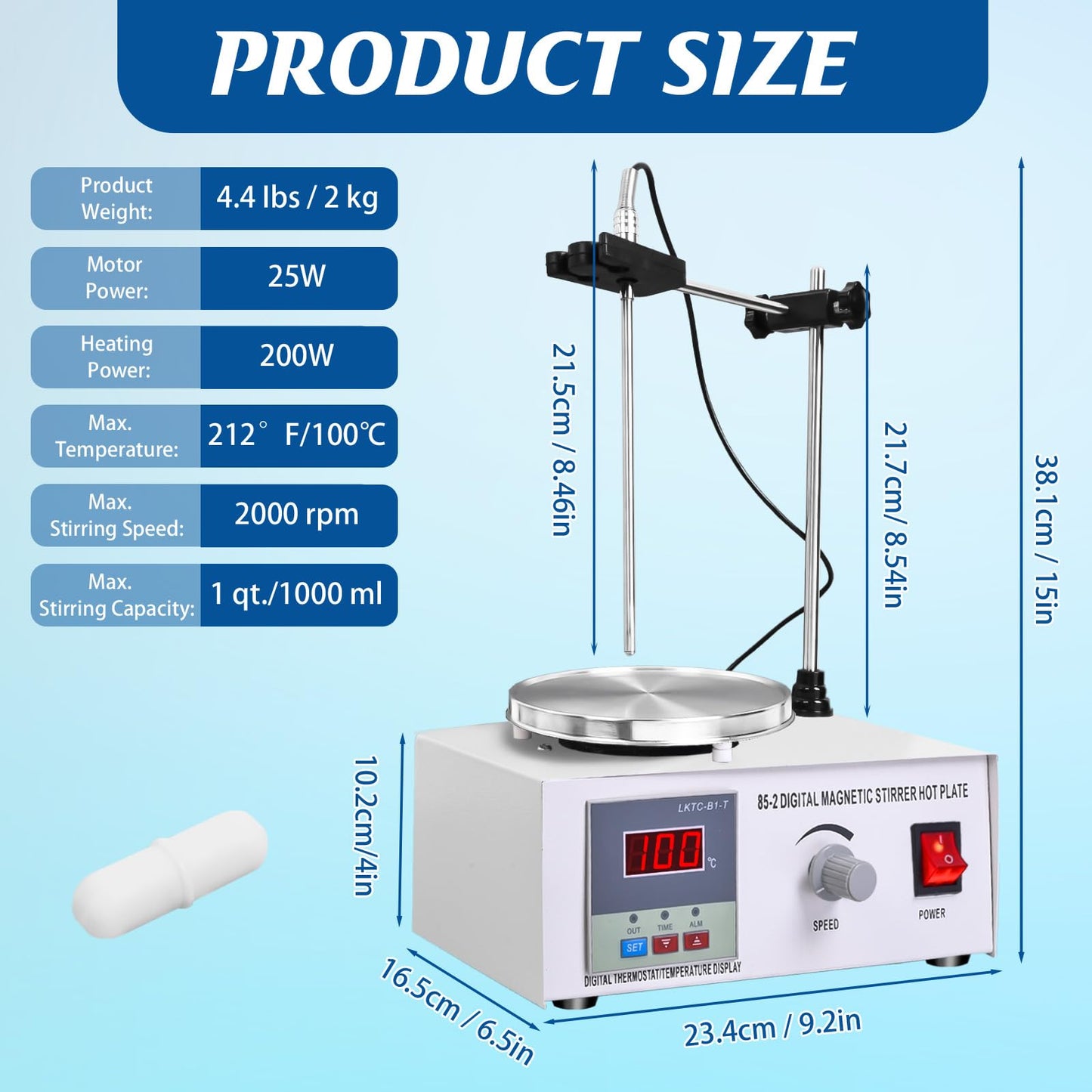 Vevitts 85-2 Magnetic Stirrer Hot Plate w/Stir Bar,LED Digital Display, 0-2600rpm Magnetic Hotplate Stirrer,Heating Power Hot Plate Stirrer for Mixing & Stirring in Lab