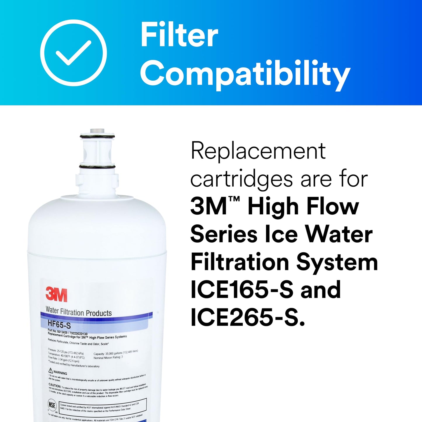 3M HF65-S Water Filtration Replacement Cartridge for Ice Series ICE165-S and ICE265-S, 5613409