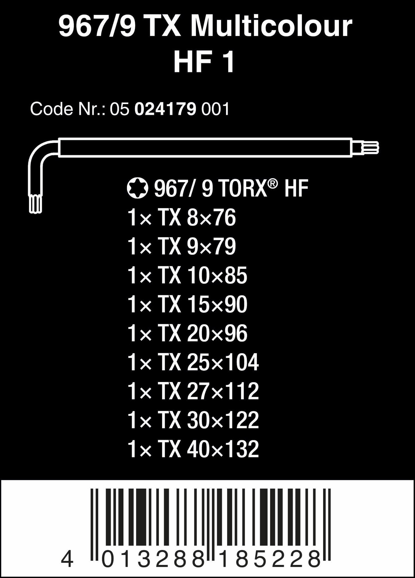 Wera 05024179001 Torx L-Key Set 967 Sl/9 with Holding Function,MULTI