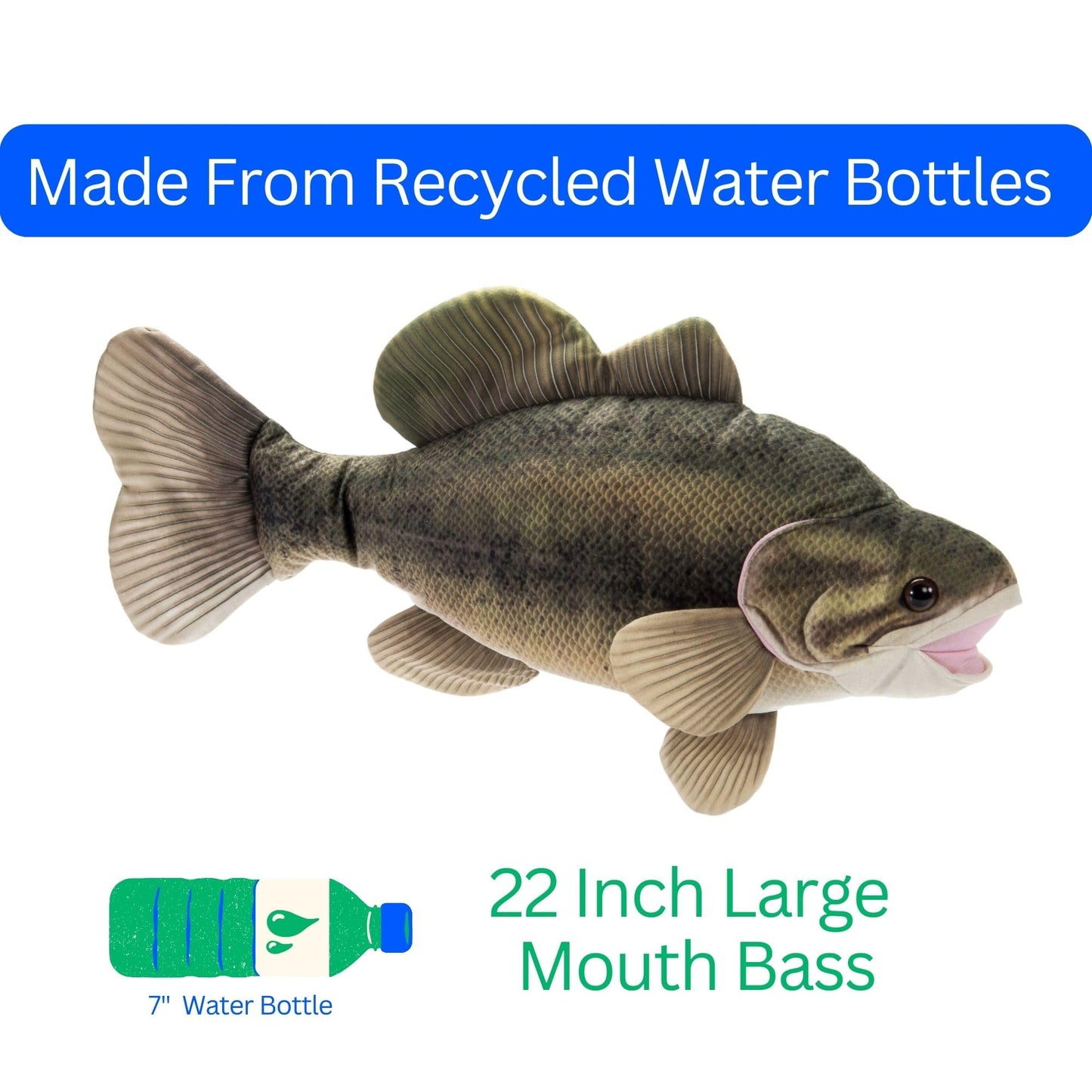 The Petting Zoo Large Mouth Bass Stuffed Animal Plushie, Gifts for Kids, Wild Onez Sealife River Fish Animals, Large Mouth Bass Plush Toy 22 Inches