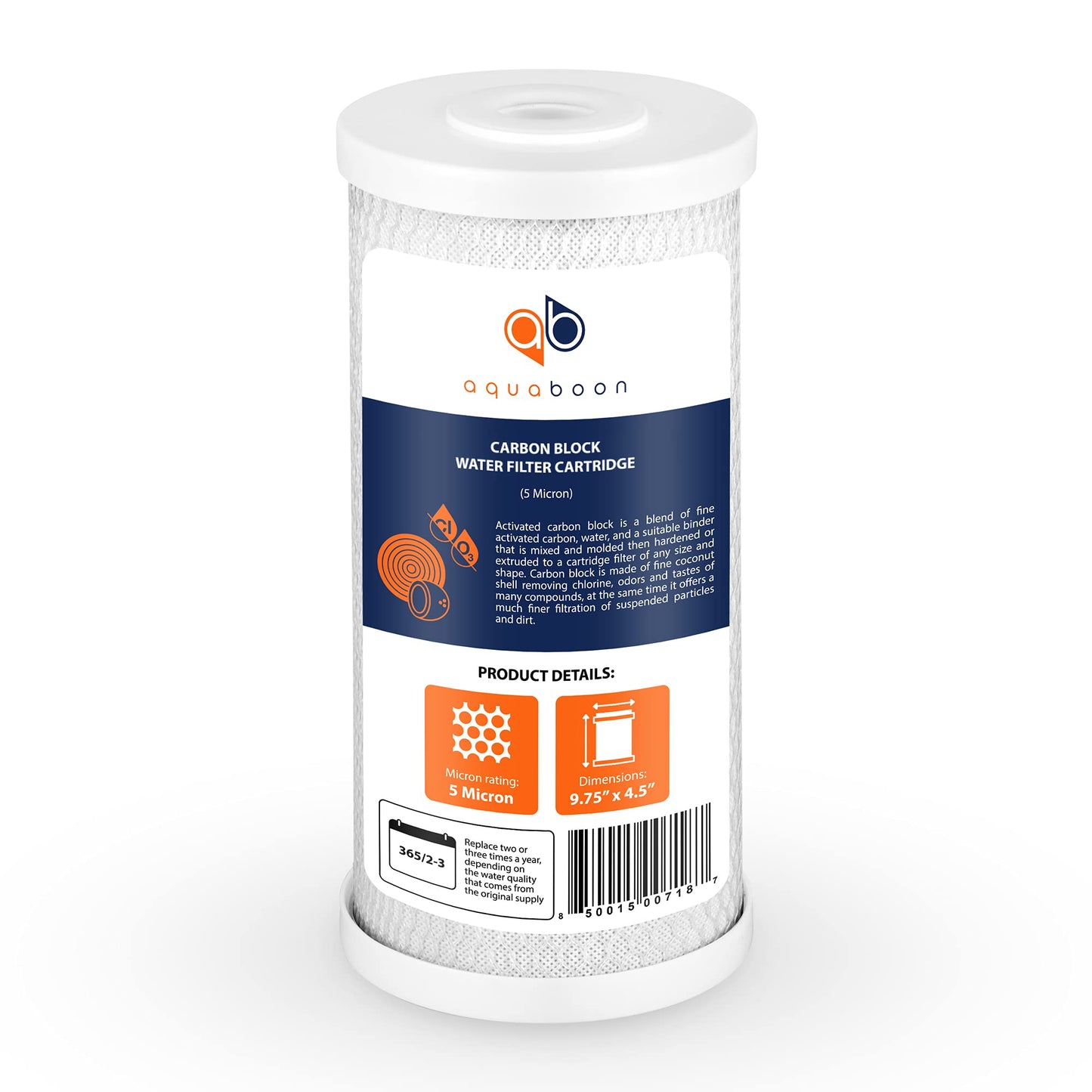 Aquaboon 5 Micron 10x4.5 Carbon Block Water Filters Whole House CTO Water Filter Replacement Cartridge Compatible with FXHTC, CB-BB-10, EP-BB, 2-Pack
