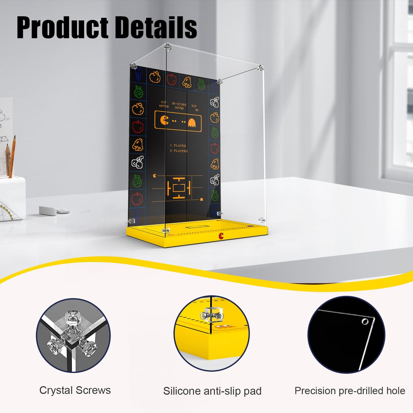 Acrylic Display Case for Lego Pac-Man Arcade Machine Building Toy Set, Dustproof Display Box for Lego Pac-Man Arcade Machine 10323, Customized Decorative Box & HD Painted Background