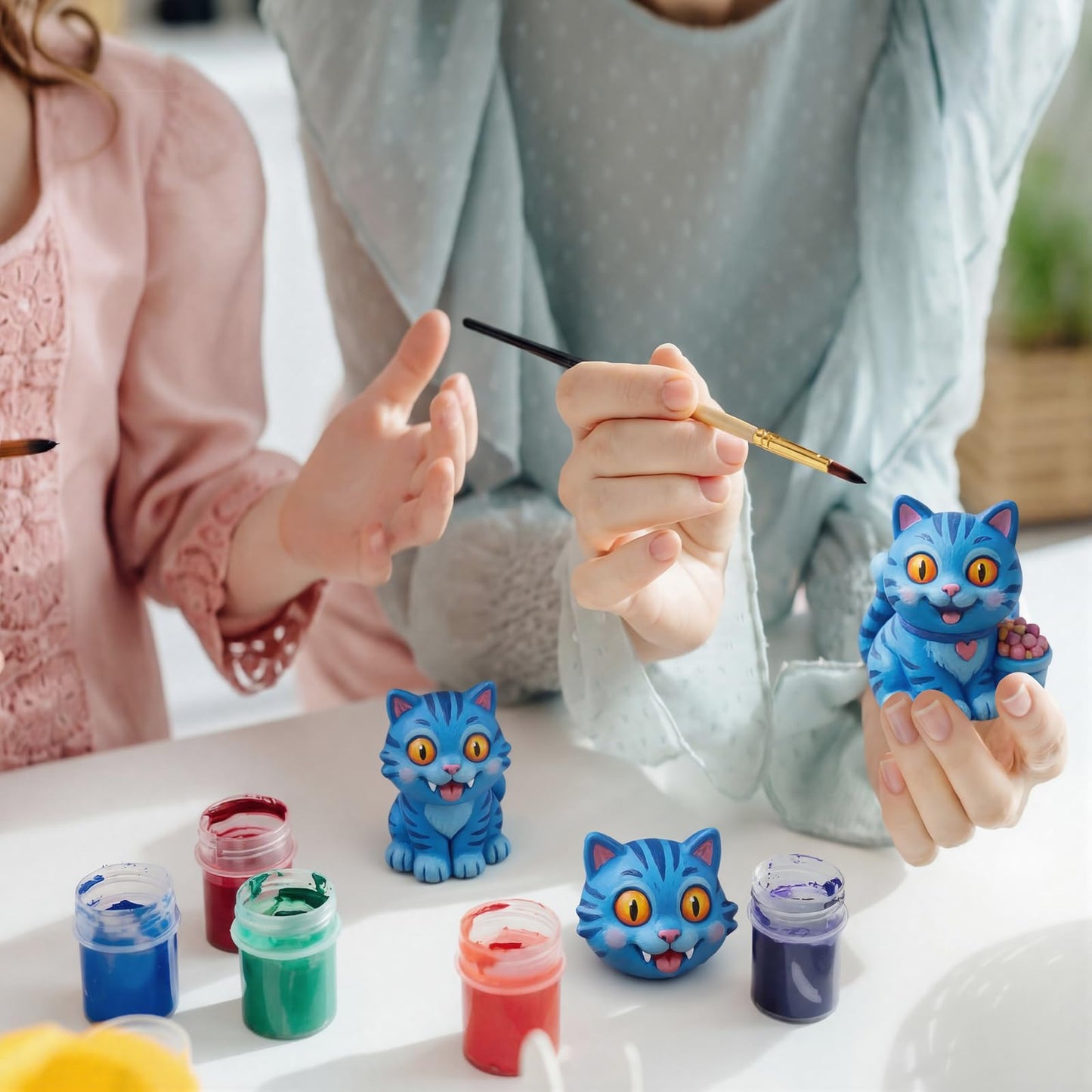 Jenaai 6 Pcs Kpop Theme Party Cat Ceramic Painting Kit DIY Blue Cat Gypsum Figurine Paint Craft Paint Your Own Kitten Statue for Birthday Gifts Decoration Friendship Fans Favor