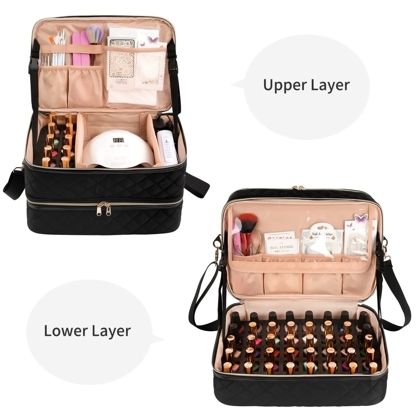 Ethereal Nail Polish Organizer Case, Nail Lamp Storage Bag Holds 40-50 Bottles(15ml/0.5fl.oz) and Nail Accessories, Manicure Tools