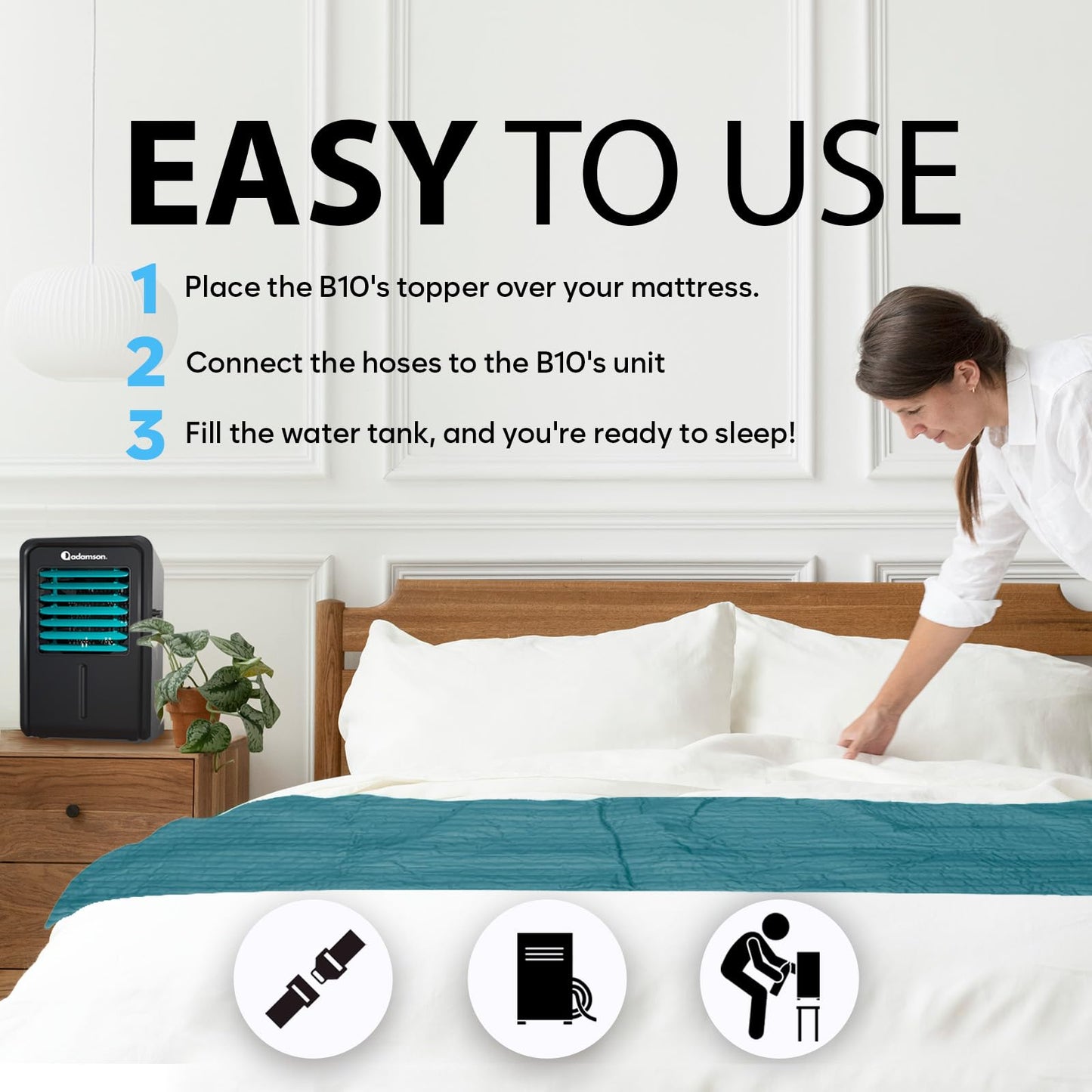 Adamson B10 Aqua Bed Cooling System - Twin 75” L x 39” W - New - 100% Cotton Mattress Cooling Bed Pad for Night Sweats - Water Bed Cooler Ideal for Hot Sleepers - 5-Year Assurance