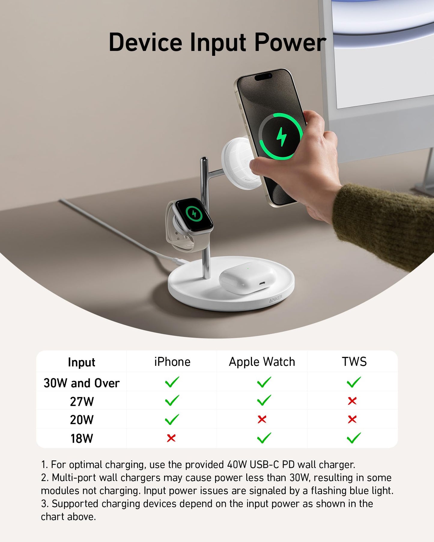 Anker MagSafe-Compatible iPhone 16 Wireless Charging Stand, MagGo 3 in 1 Wireless Charging Station, Qi2 Certified 15W Wireless Charger, Desk Accessory, for iPhone 16/15/14/13/12, Apple Watch, AirPods