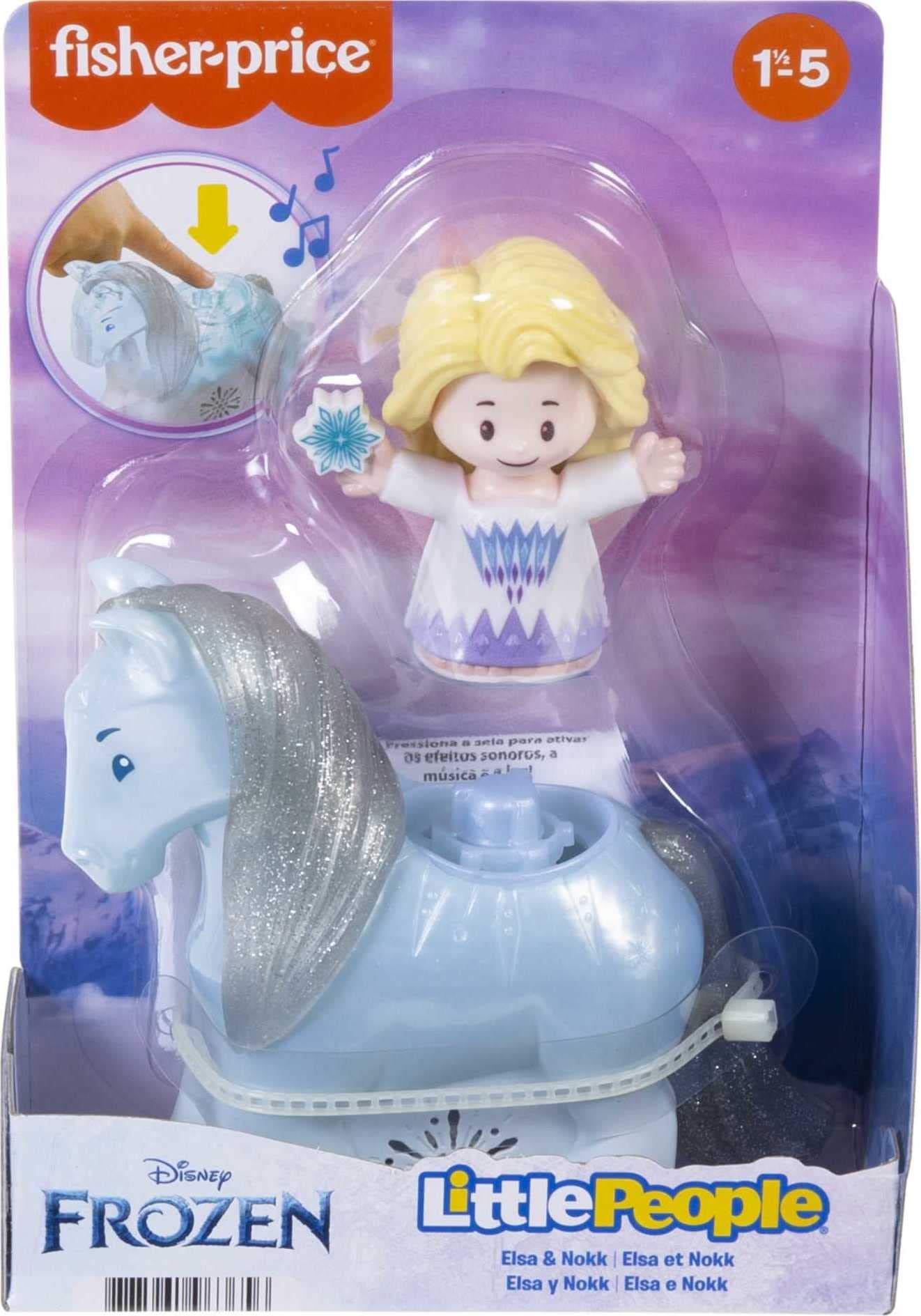 Fisher-Price Little People Toddler Toys Disney Frozen Elsa & Nokk Figure Set with Lights & Sounds for Preschool Pretend Play Kids Ages 18+ Months