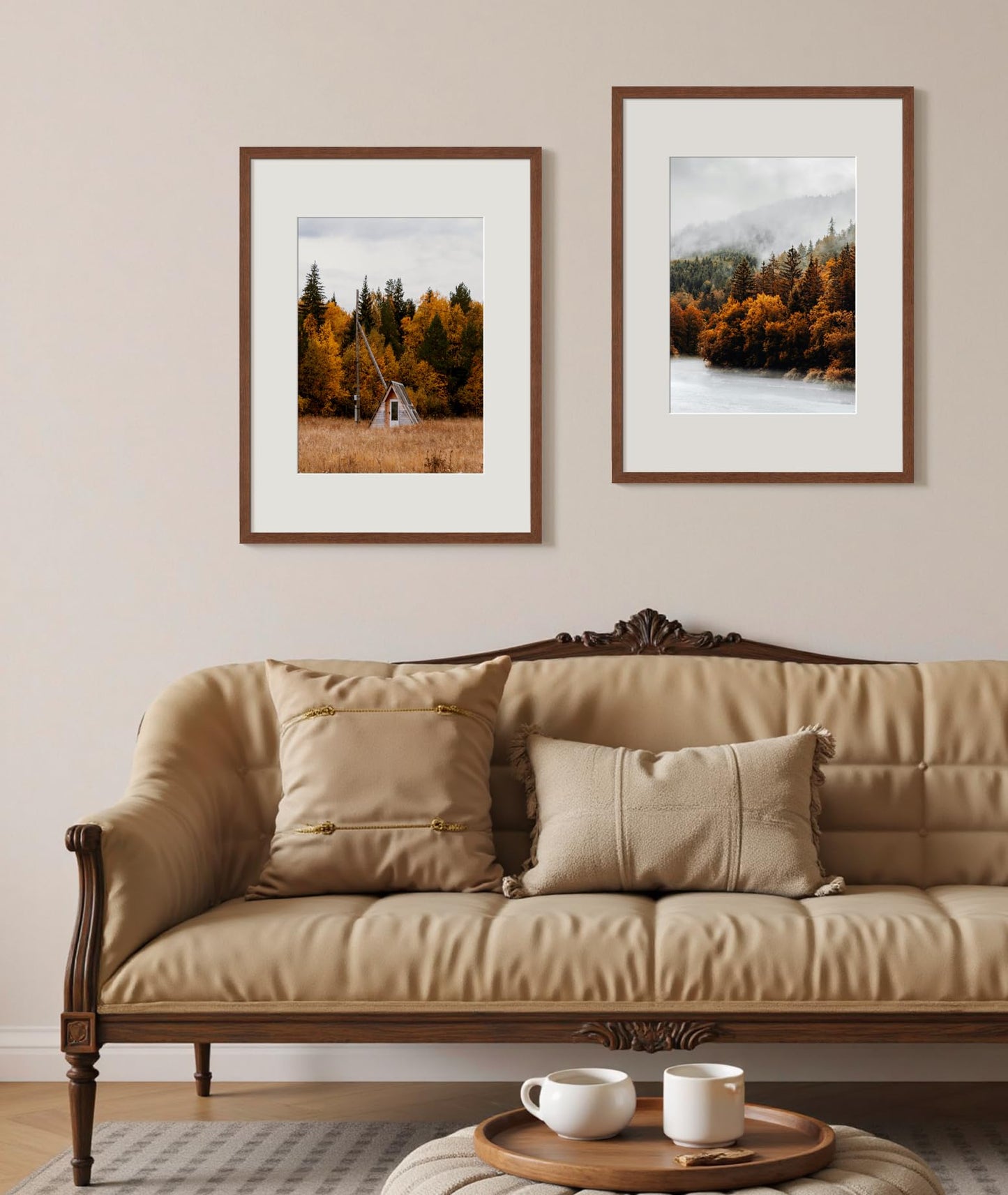 Yaetm 16x20 Picture Frame Matted to 11x14 Set of 4, Walnut Brown, Solid Wood 16x20 Frame for Photos, Posters & Art Prints, Horizontal and Vertical Wall Mount (4 pack, Walnut)