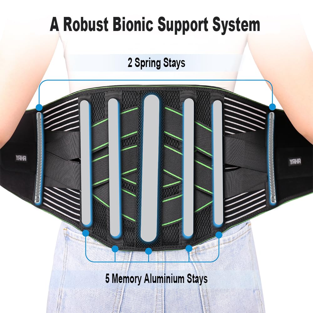 YAHA Back Brace for Lower Back Pain Relief for Women/Men with Lumbar Pad, Back Support Belt with 7 Stays for Heavy Lifting, Sedentariness, Breathable Lumbar Support for Herniated Disc, Sciatica - L