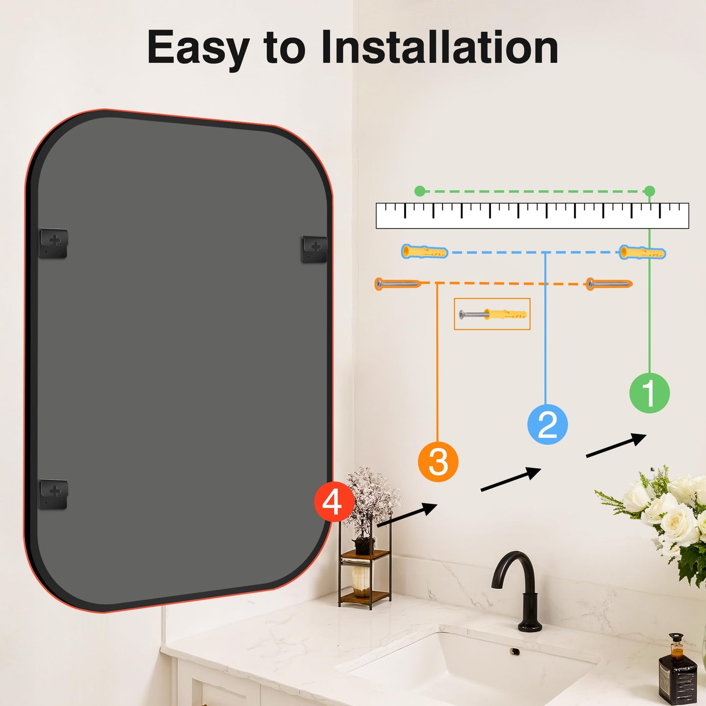 Bathroom Mirror for Wall, Black Bathroom Vanity Mirror for Over Sink 24 x 36, HD Reflection Shatterproof Mirror for Living Room Bedroom Entryway, Metal Frame Rectangular Shape