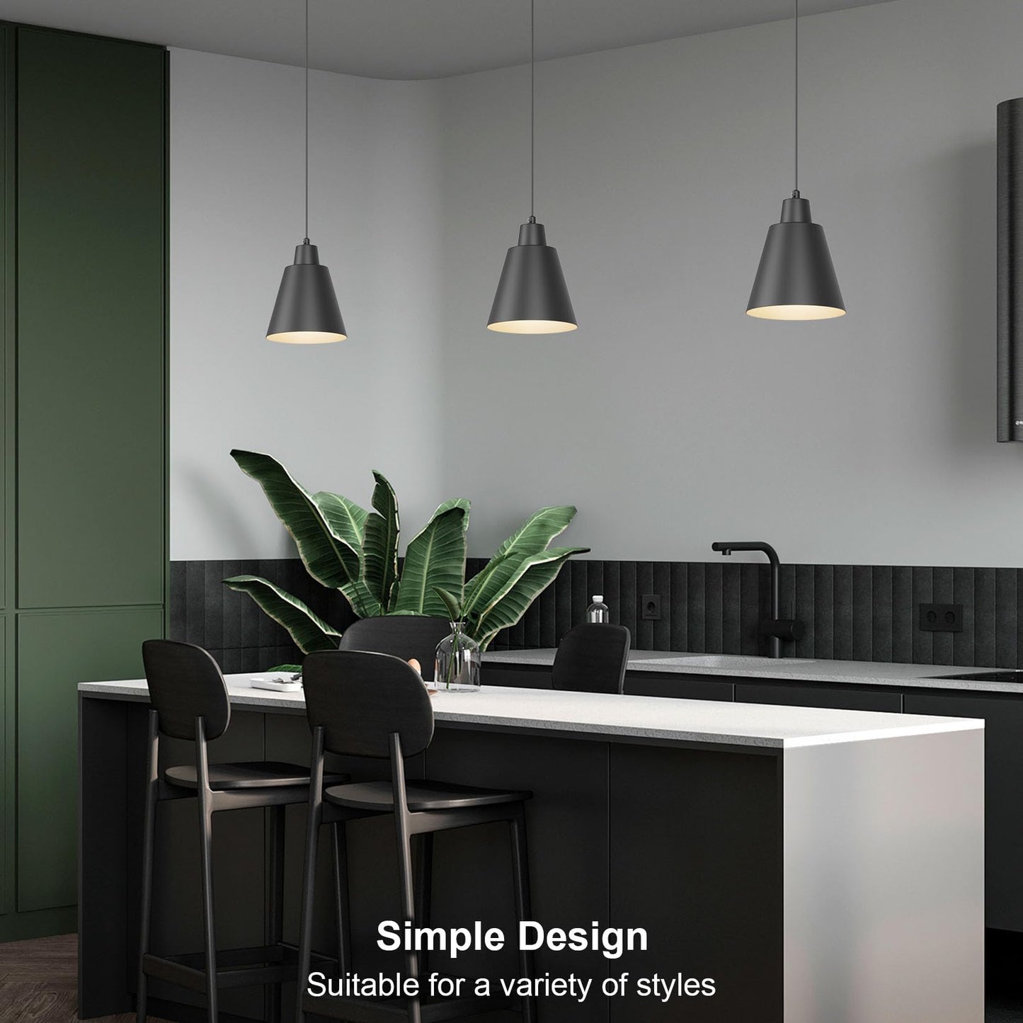 Aoceley Industrial Pendant Lights, Black Pendant Light Fixtures, Vintage Kitchen Island Light with Black Metal Shade, Farmhouse Pendant Lights for Dinning Table Bedroom Bar - Black, 3 Packs