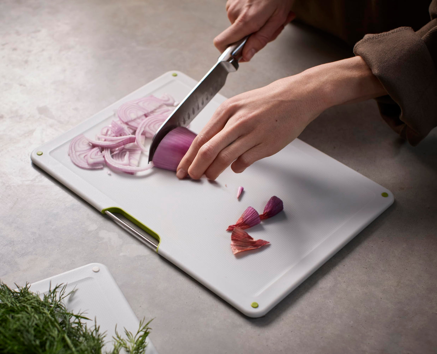 Joseph Joseph Folio 4-Piece Color-Coded Chopping Board Set, Stainless Steel Slimline Case for Organized Kitchen Storage, Light Stone