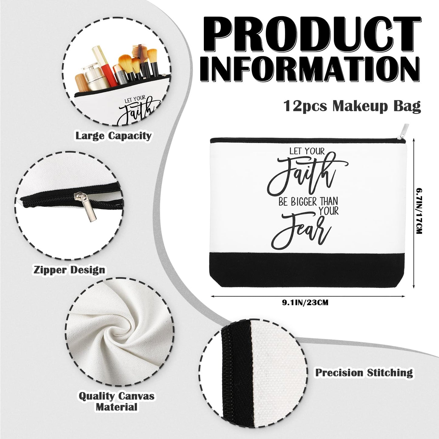 Sanwuta 30pcs Inspirational Gifts for Women Make up Bags Bulk Cosmetic Bags Employee Appreciation Black White Cosmetic Pouch with Zipper Nurse Team Women Gift (Classic)