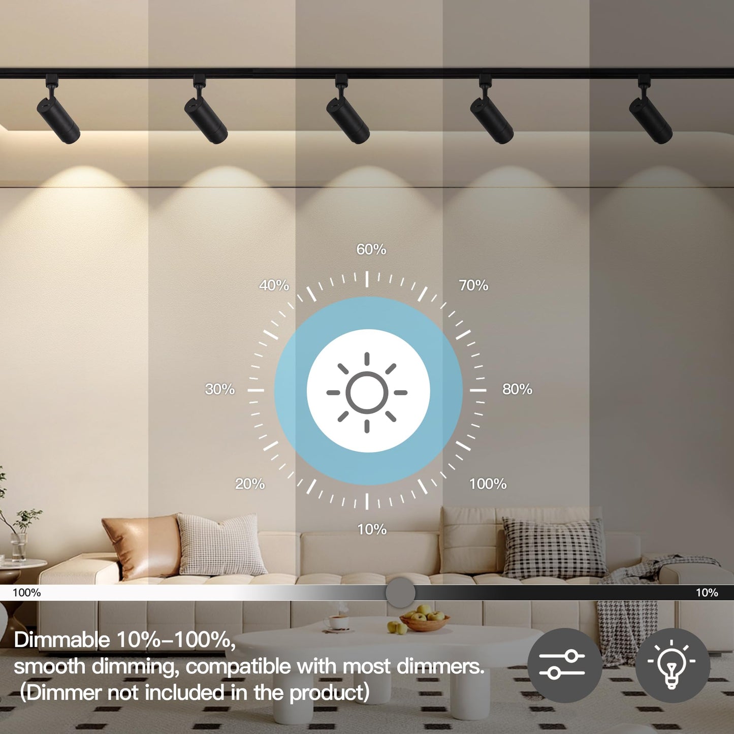 Ajbvp 5Color LED Track Lighting Heads 12W Dimmable,Zoomable Beam15°/24°/36°/45°/60°,2700K/3000K/3500K/4000K/5000K,Single Circuit H Track Lighting Heads Ceiling Fixtures Art Lighting(6 Pack-Black)