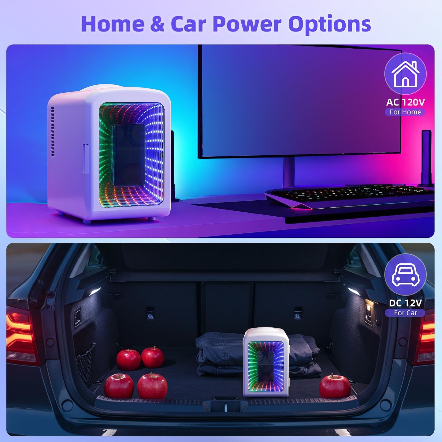 Antarctic Star Mini Compact Refrigerator with Gaming Light, 4L Capacity/6 Cans Portable Mini Fridge, for Bedroom,Car,Office and Dorm, Small Cooler for Cosmetics, Beverage and Food, White