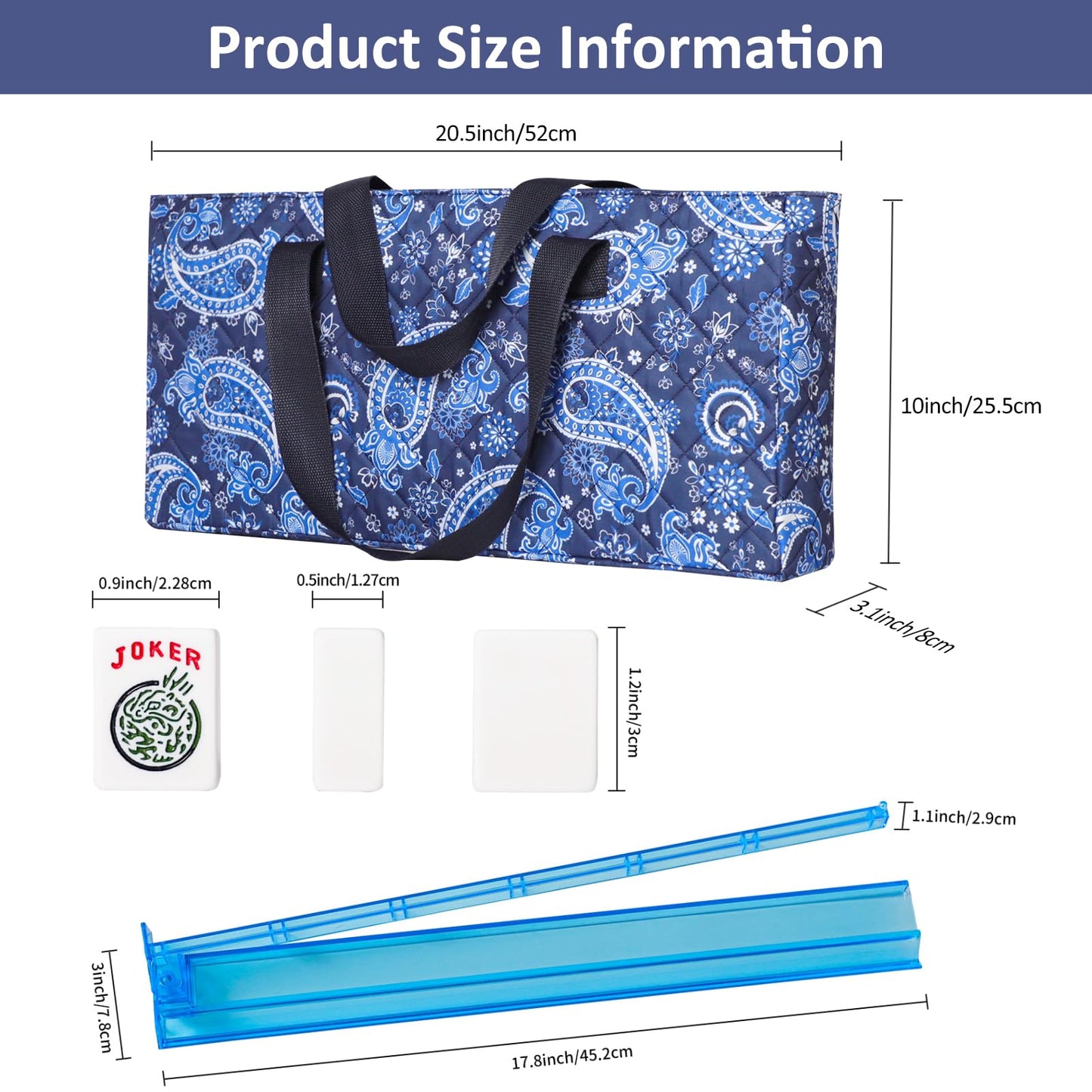 American Mahjong Game Set, 166 White Tiles, Blue Printed Bag with Entire Accessories, 4 All-in-One Rack/Pushers, Mahjong Tiles Set