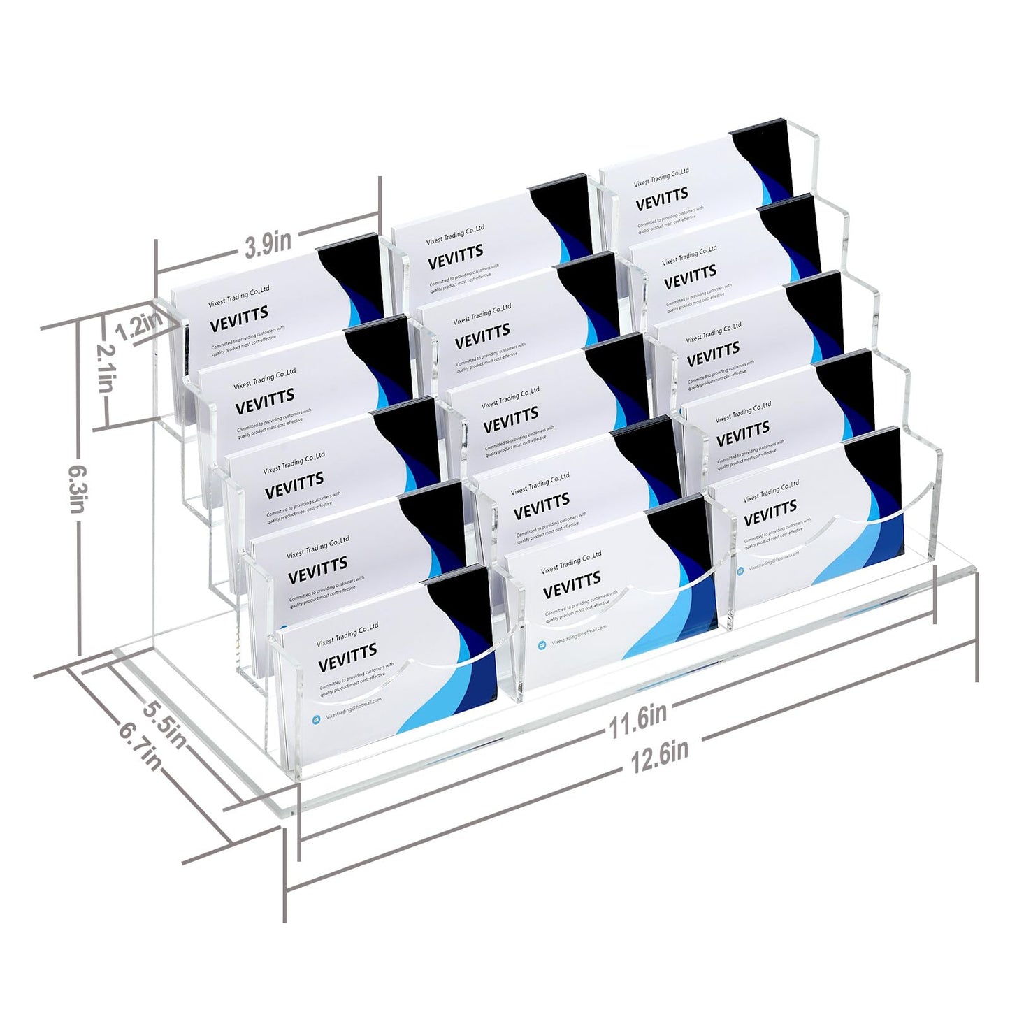Vevitts Acrylic Business Card Holder for Desk Multiple Business Card Holders Business Card Organizer Business Card Display Rack Clear Plastic Business Card Stand for Home Office (15 Slots)