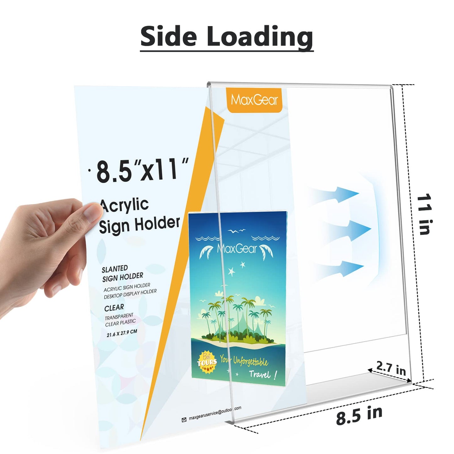 MaxGear Acrylic Sign Holder 8.5 X 11 inches Slant Back Sign Holder Clear Sign Display Holder Plastic Display Stands Table Sign Display Holder for Office, Home, Store, Restaurant - Vertical, 12 Pack