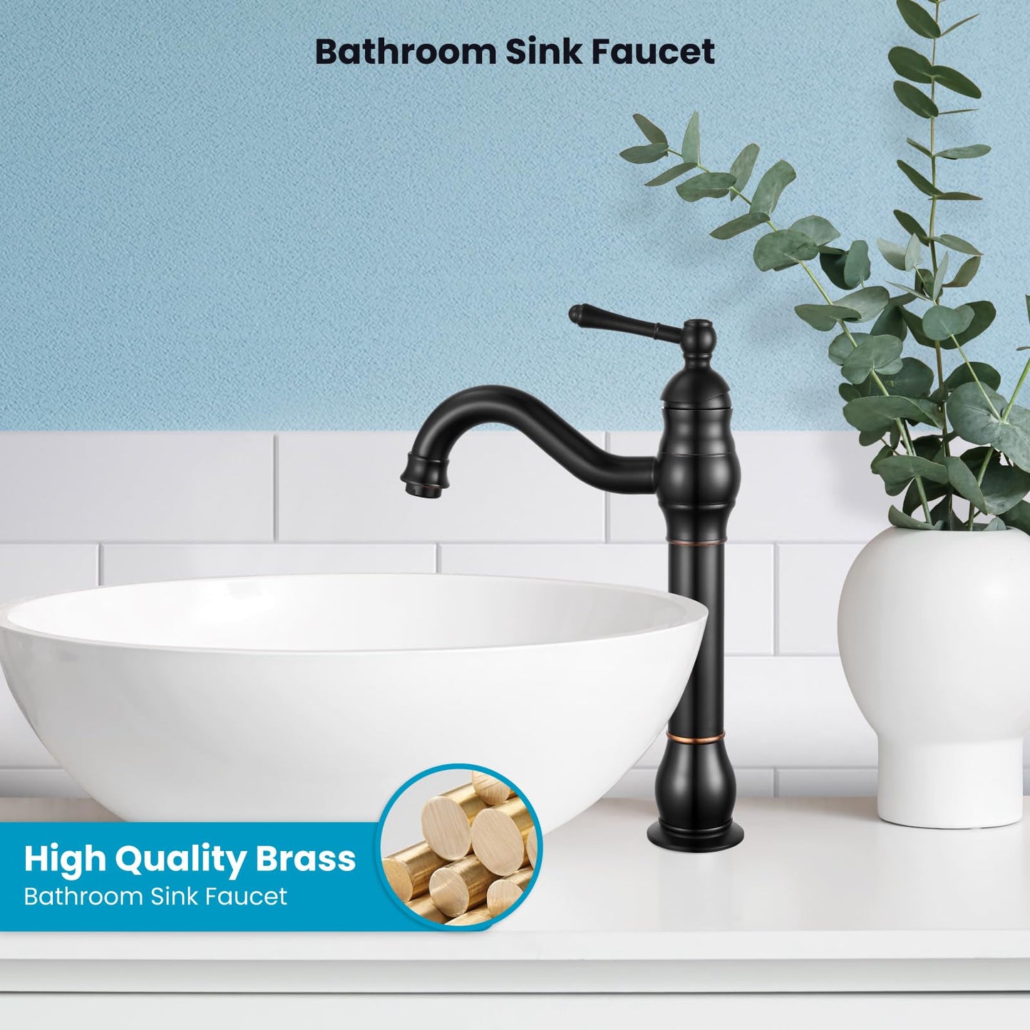 gotonovo Single Handle Vessel Sink Faucet 360° Swivel Bathroom Faucet One Hole Farmhouse Lavatory Vanity Faucet Bowl Sink Mixer Tap with Pop Up Drain, Oil Rubbed Bronze