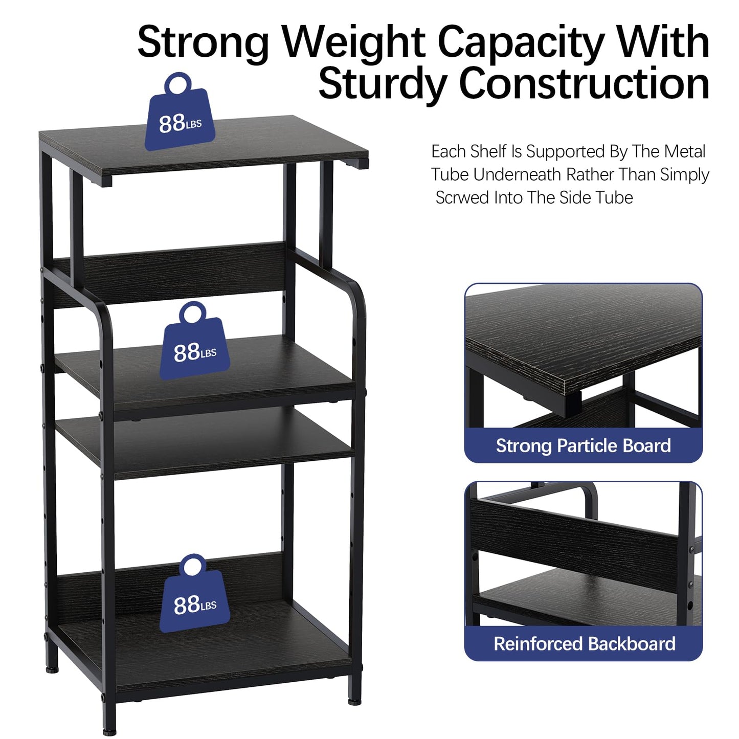 Arbuxzuy 4 Tier Stand with Storage Shelf, Tall Mobile Printer Table for Home Office, Adjustable Stands for Heat Press Scanner Fax (Black)