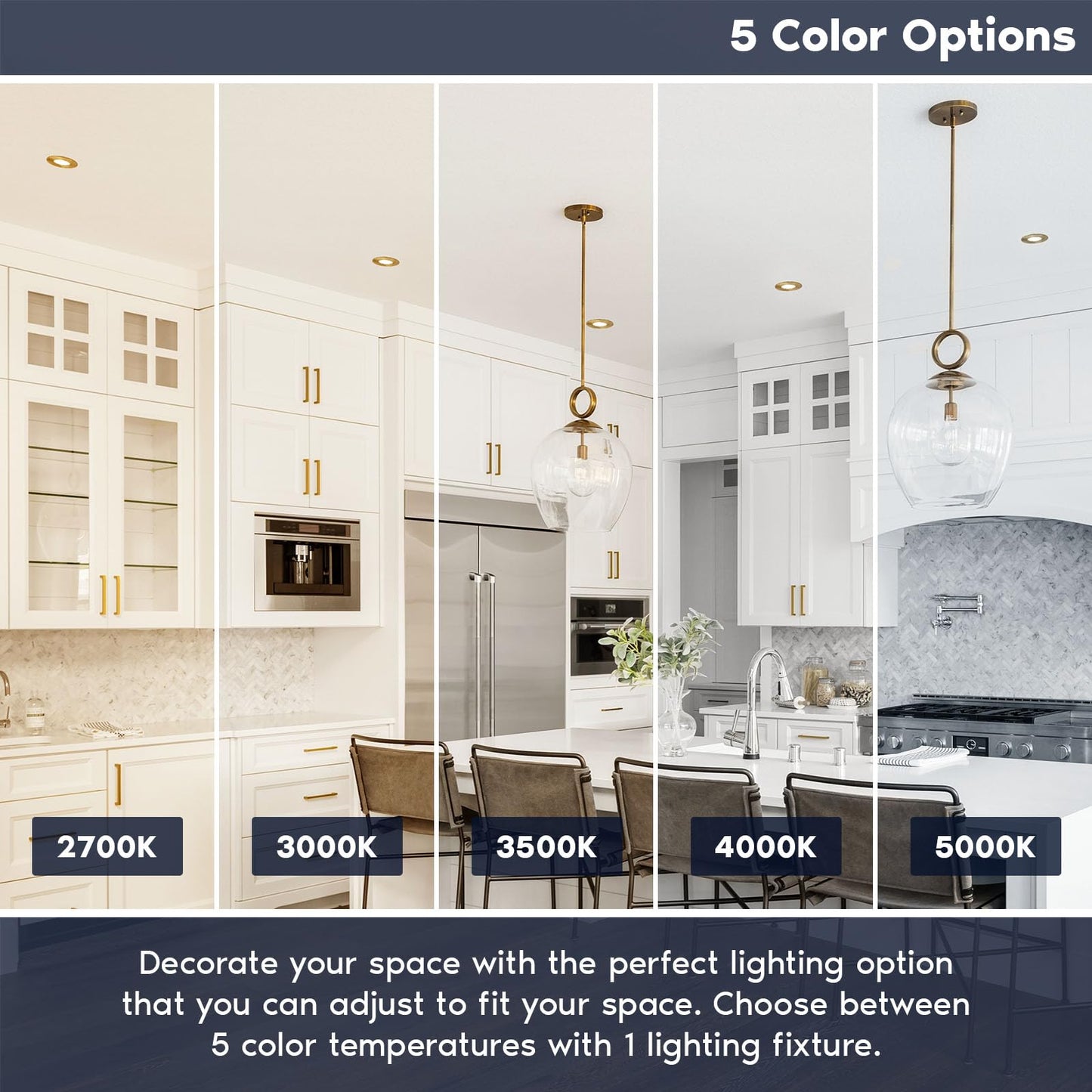 LUXRITE 4 Inch Ultra Thin LED Recessed Light with J-Box, 10W, 5 Color Options 2700K | 3000K | 3500K | 4000K | 5000K, Dimmable Wafer Lights, 750 Lumens, Brass Trim, Energy Star, IC Rated (4 Pack)