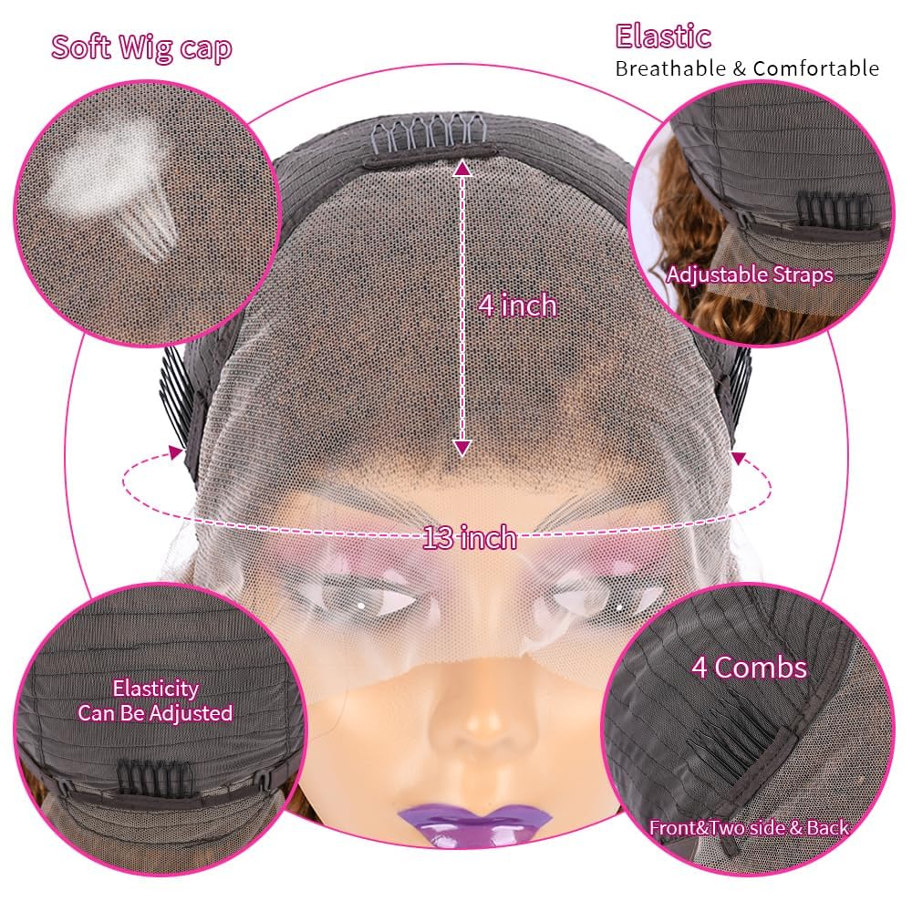 NKTU 4/27 Deep Wave Lace Front Wigs Human Hair Honey Blonde Highlight Ombre Wigs Human Hair for Women 13x4 HD Transparent Lace Frontal Wigs Pre Plucked with Baby Hair 200 Density 26 Inch