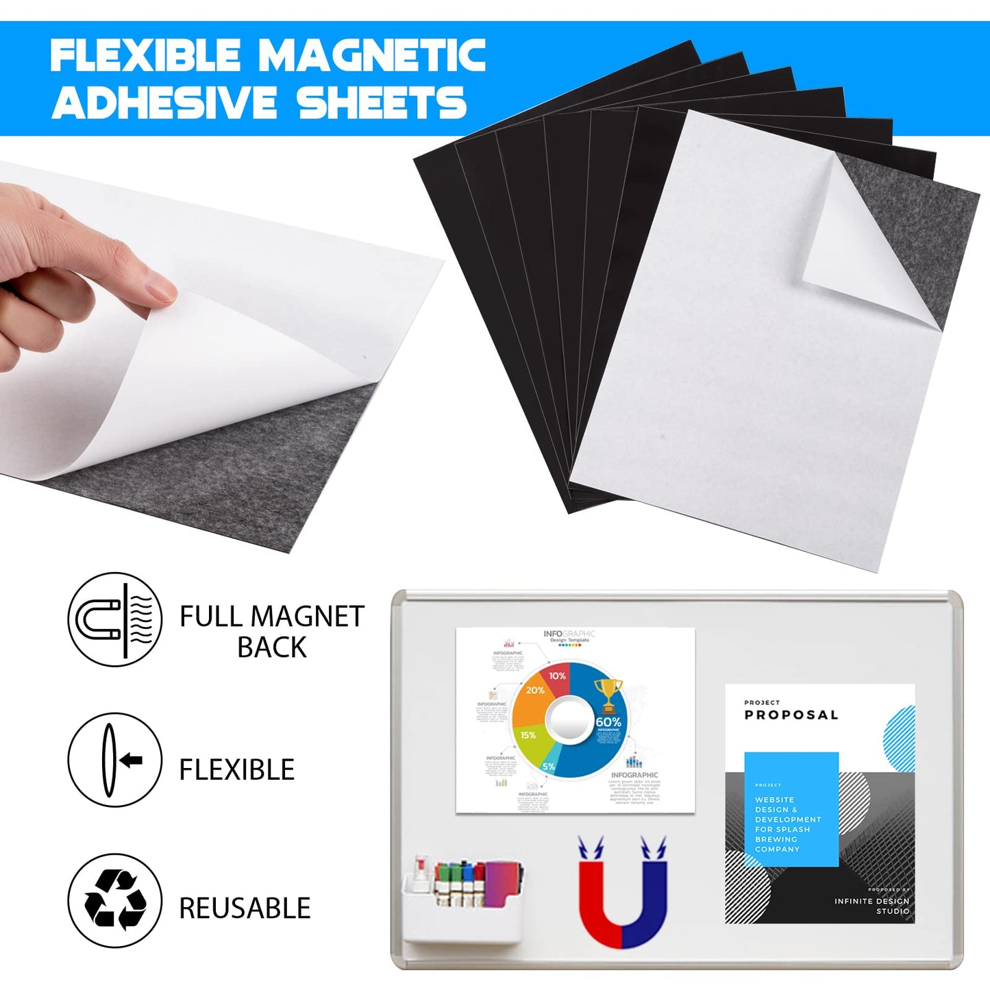 8.5X11 Inches Adhesive Magnet Sheets for Letter Size (Bulk 80 Pieces),Magnetic Sheets with Self-Stick Adhesive for Classroom/School
