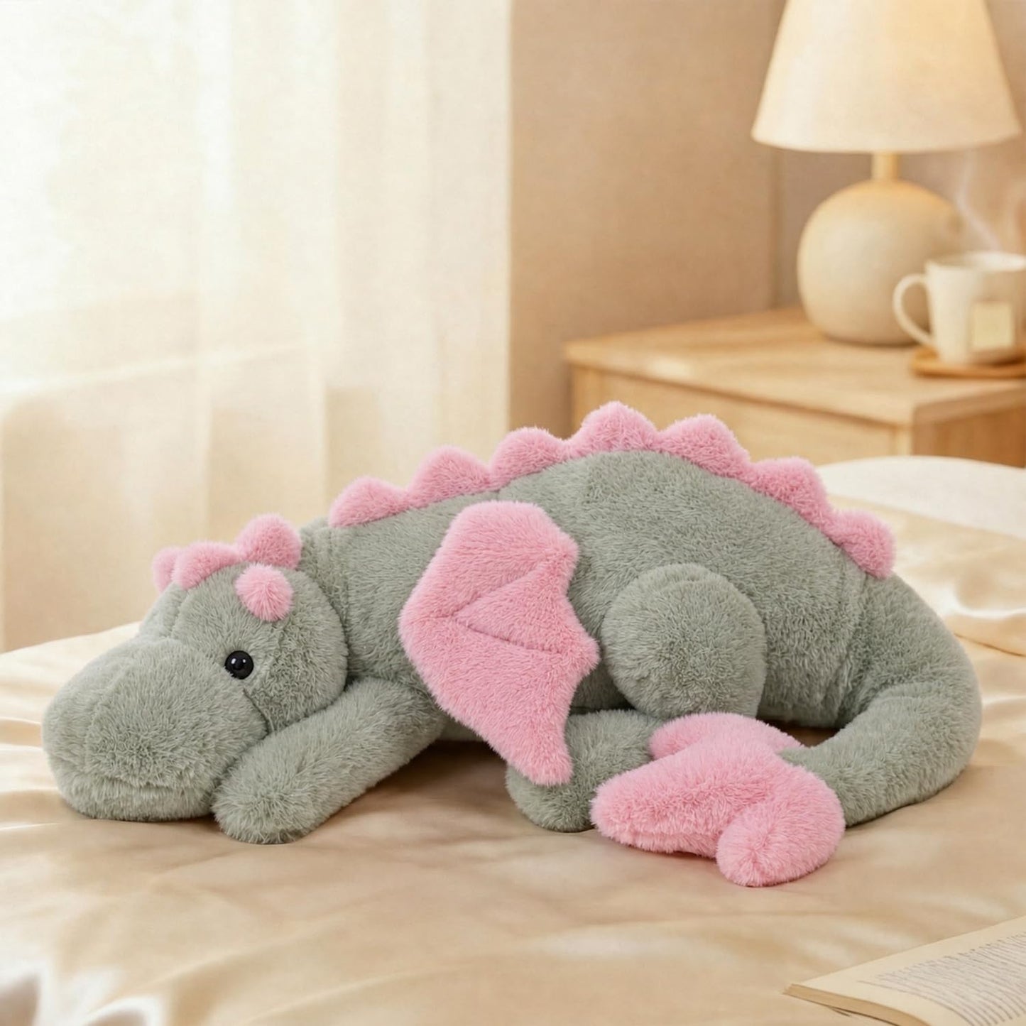 ARELUX Large 36in Cute Dragon Stuffed Animals Plush Toy Soft Matcha Green Pterosaur Plushie Giant Fuzzy Dinosaur Pillow Plushies with Pink Wings Cuddly for Friends Family Member