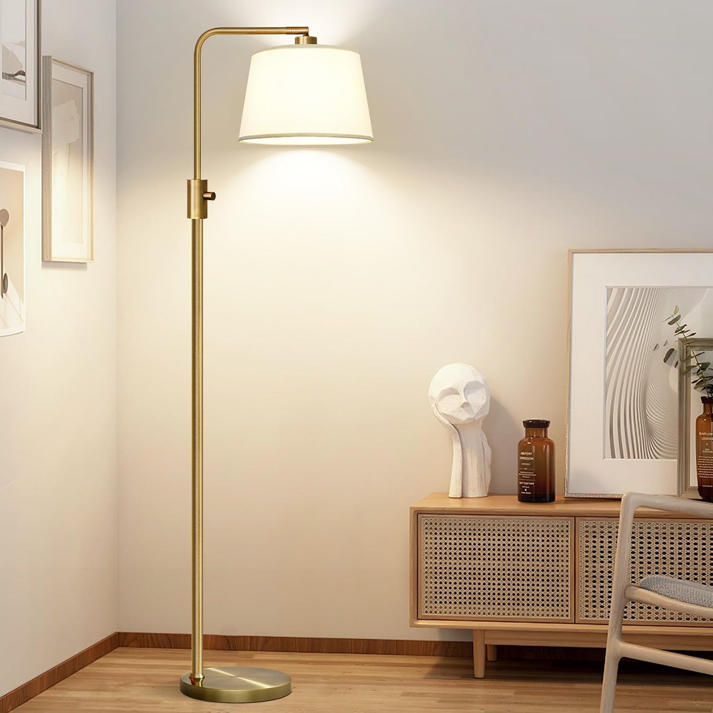 Nintiue Dimmable Floor Lamp, 1000 LM LED Edison Bulb Included, Arc Floor Lamps for Living Room Modern Standing Lamp Tall Lamps for Living Room Bedroom-Brass