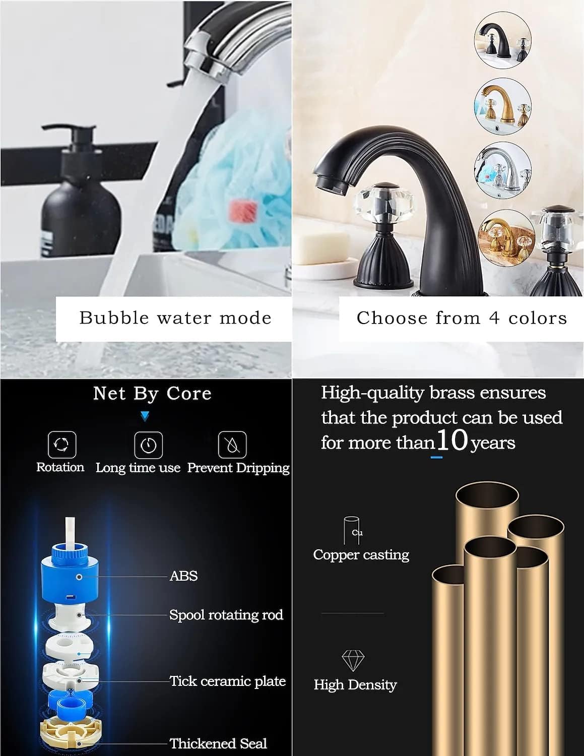 Antique Brass Bathroom Faucet Gold Three Holes Widespread Crystal Handle Bathroom Sink Faucets Retro Vintage Lavatory Vanity Faucet