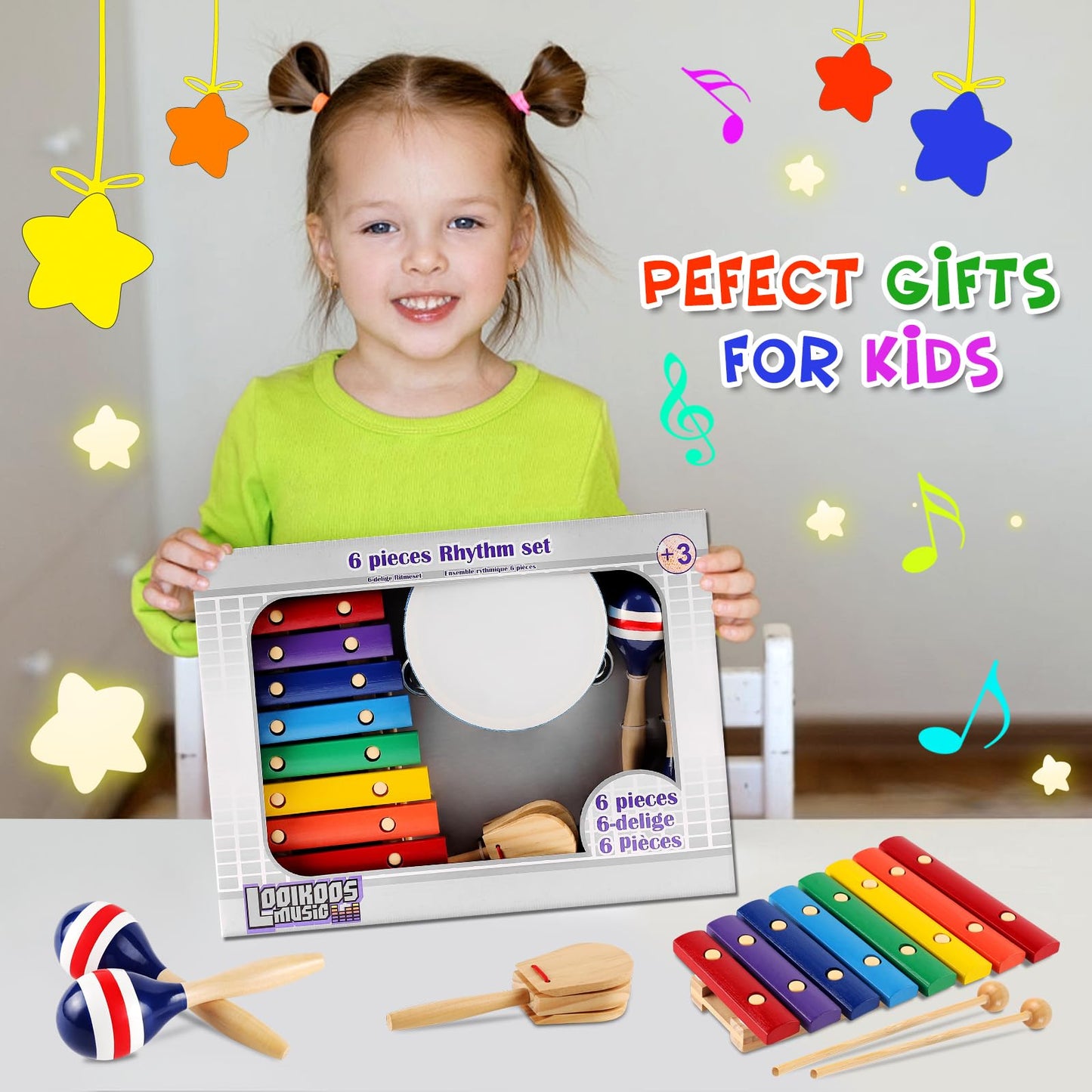 LOOIKOOS - Baby Musical Instruments Montessori Wooden Toys for Toddlers 1-3, Percussion Instrument Set for Preschool Kids, Educational Musical Toys for Toddlers