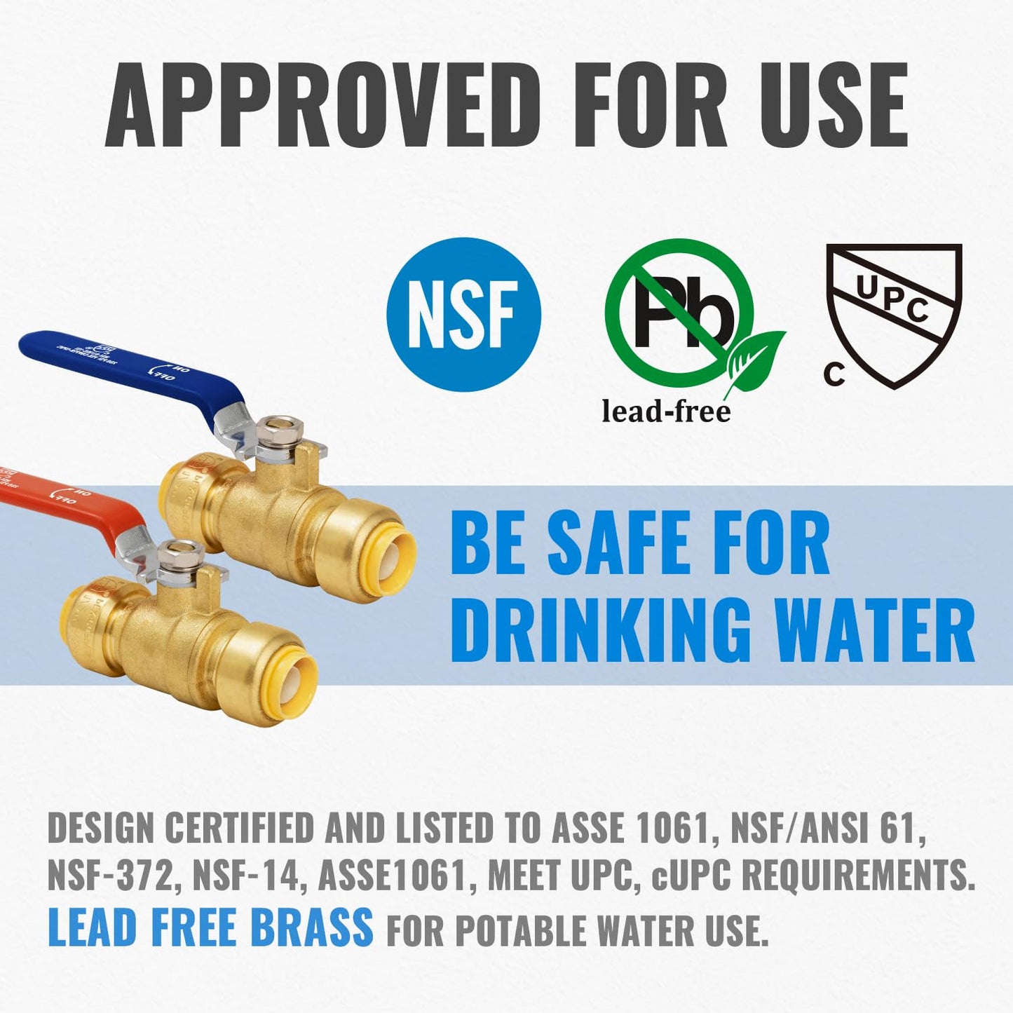 Shut Off Ball Valve 1/2 Inch, SUNGATOR 1/2 Inch Ball Valve, Push-to-Connect Water Shutoff, Easily Match to Pipe using Red and Blue Handle, No Lead Brass Fittings for PEX Pipe, Copper, CPVC, Pack of 12