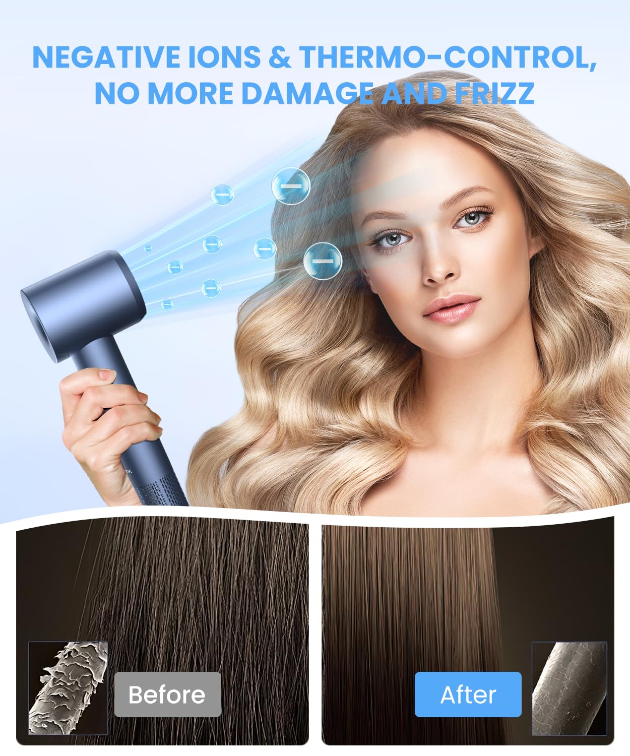 LAMPICK Hair Dryer, Ionic Blow Dryer, Professional High-Speed Hairdryer with 150,000 RPM Motor for Fast Drying, 5 Temps/3 Speeds Lightweight Hairdryer with Magnetic Nozzle for Home Travel Women Man