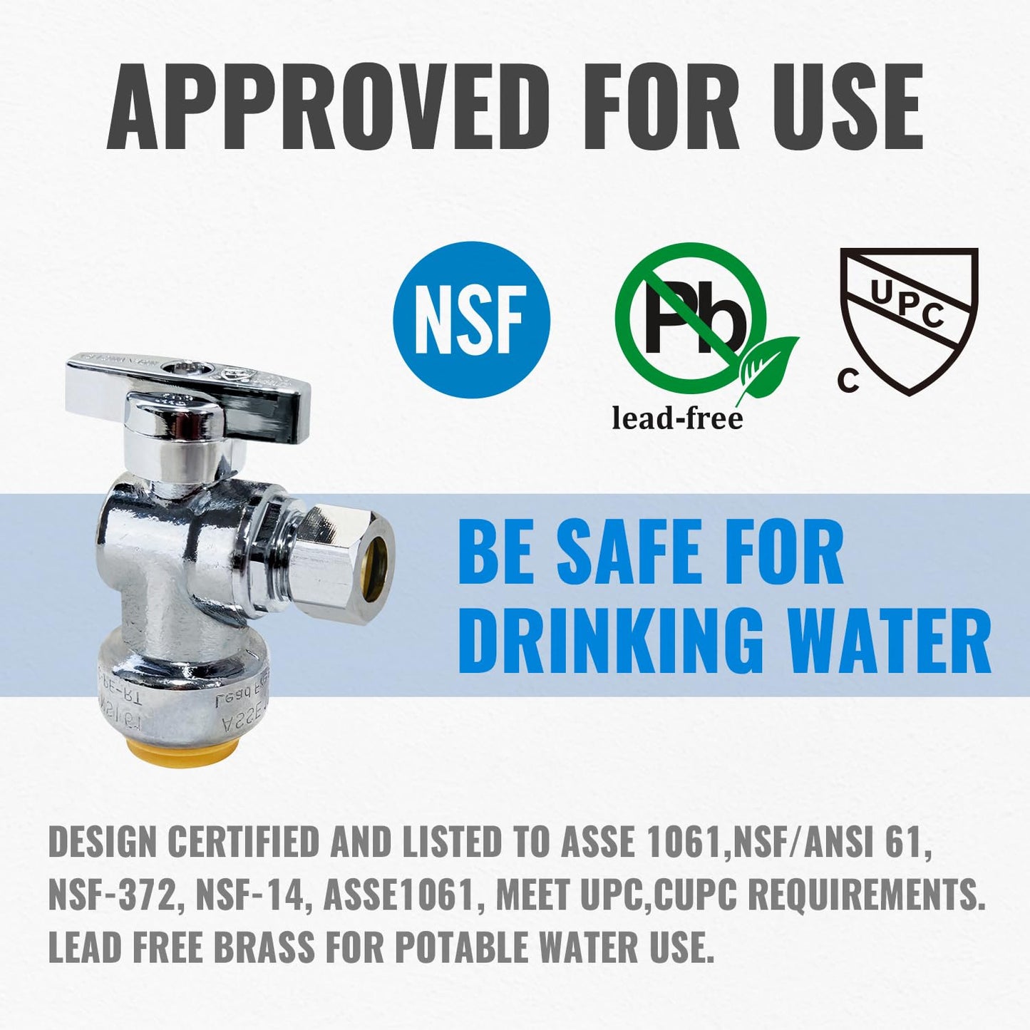 SUNGATOR 12-Pack Angle Stop Valve, Angle Water Shut Off Valve 1/2 x 3/8 Inch Compression, Toilet Water Shutoff, 1/4 Turn, No Lead Brass Push-to-Connect Plumbing Fittings for PEX Pipe, Copper, CPVC