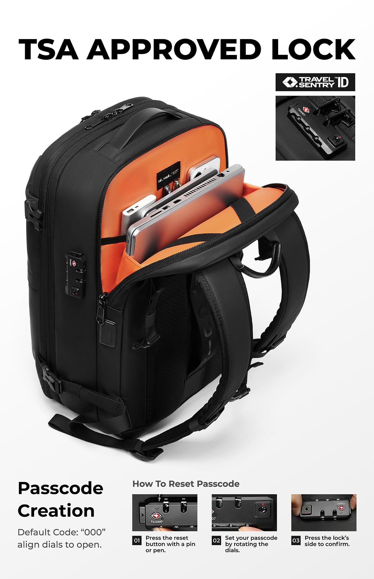 AirVault Vacuum Seal Travel Backpack 60L - Expandable Air Compression Vacuum System, Airback, Vacpack, Water-Resistant, Carry-On with TSA Lock Fits 19" Laptop, Backvac (Black)