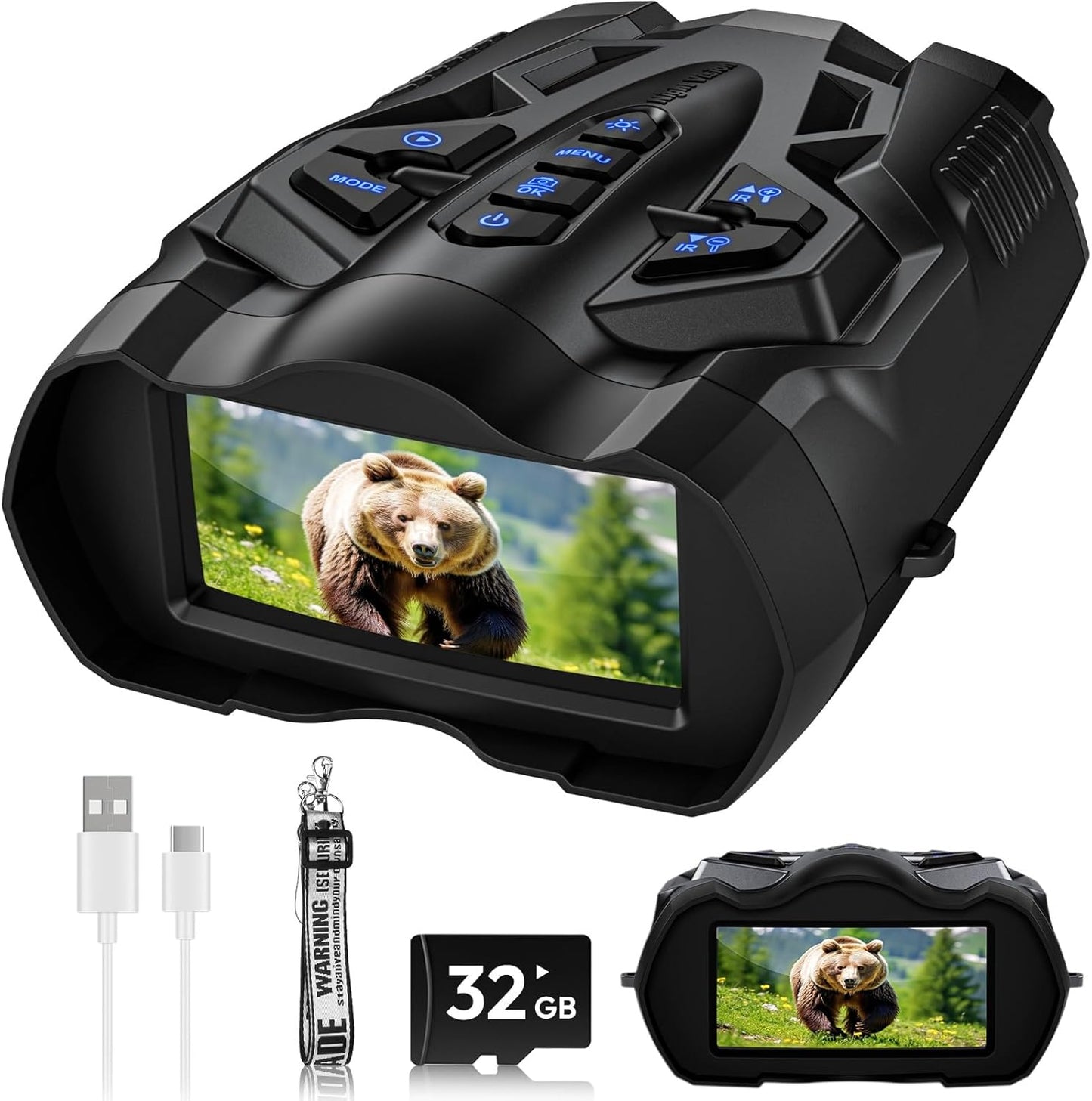 4K Night Vision Goggles for Adults,16X Zoom Night Vision Binoculars with 1000FT Infrared Range,5000mAh Rechargeable Battery,3.5" Screen,Include 32GB Card,Gift for Mens and Outdoor Enthusiasts