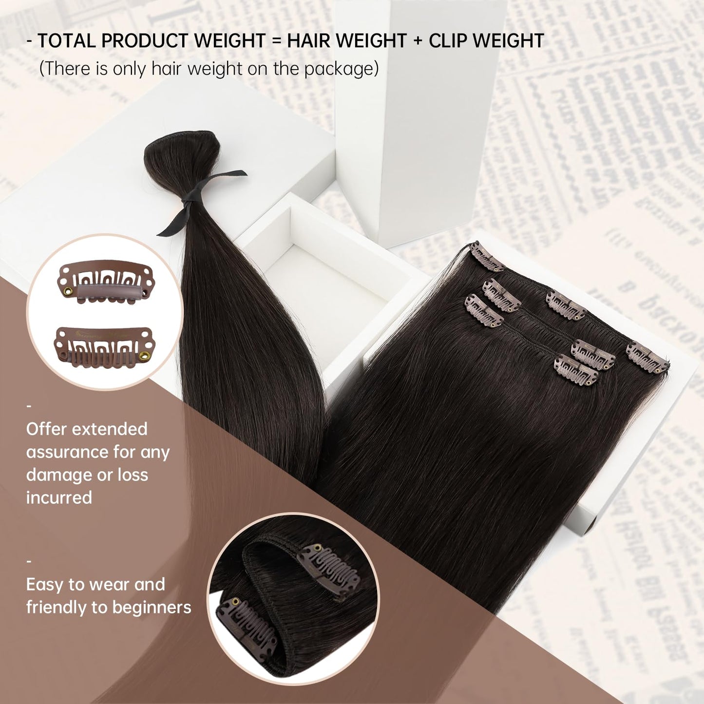 Sunny Hair Clip in Hair Extensions Straight Human Hair Clip in Extensions Remy Clip in Hair Extensions Real Human Hair Extensions Clip ins Dark Brown Hair Extensions 22inch