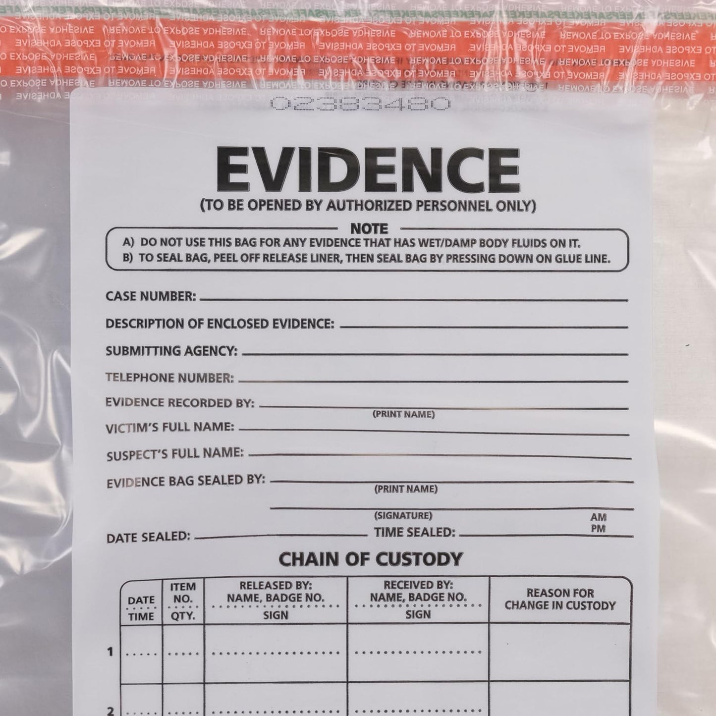 Crime Scene Large Plastic Evidence Bag - 12 x 16 inches, Pack of 100