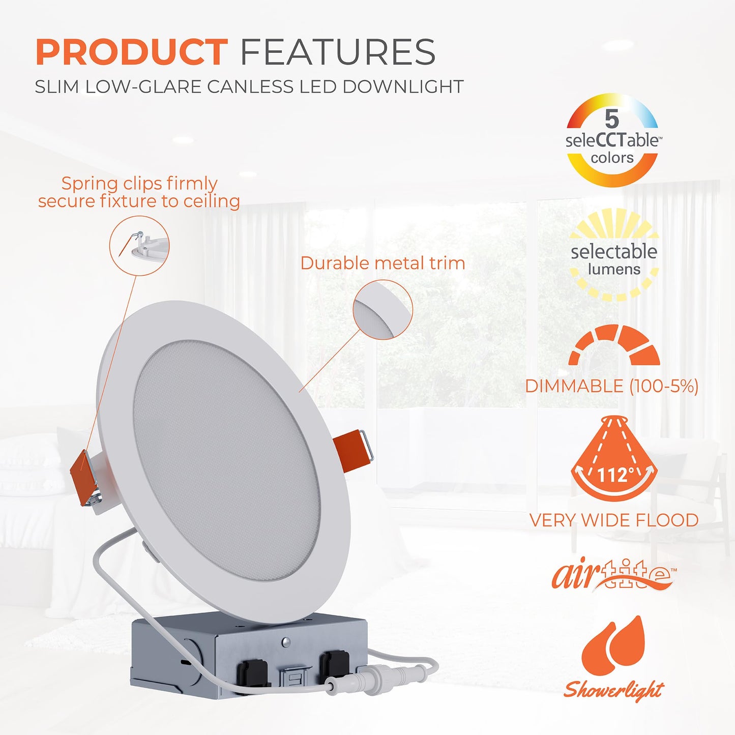 HALO HLB Recessed Lighting 6 Inch LED Canless, Dimmable w/Selectable Lumens and Color Temperatures 4-Pack- HLB6LSFS5-4PK