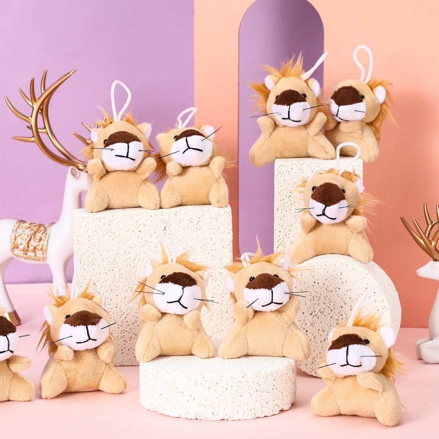 Shappy 50 Pcs Mini Animal Plush Toys Small Stuffed Animals Bulk Cute Tiny Plushies Keychains for Gift Party Carnival Prize (Lion)
