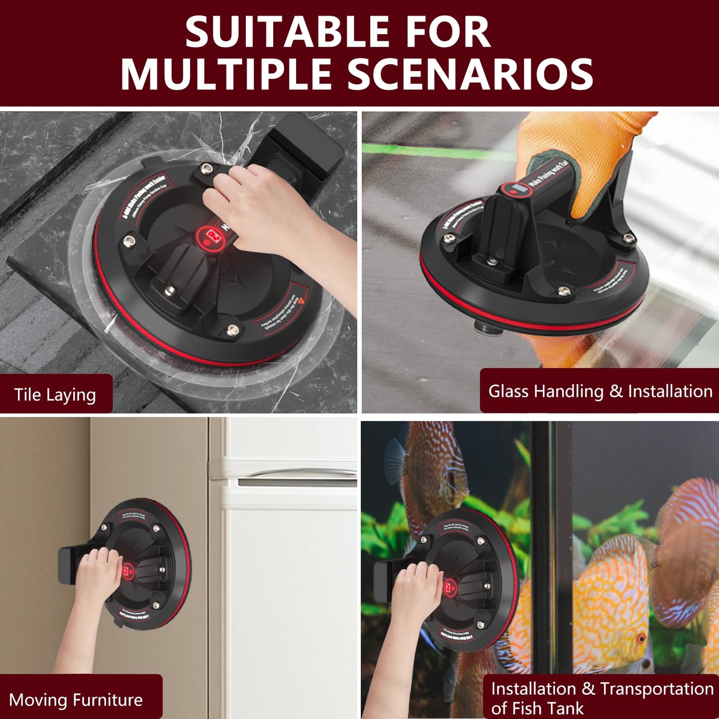 8" Electric Heavy Duty Suction Cups for Glass - 2 Pack with 880 lbs Load Capacity, Heavy Duty Glass Lifter Tool for Window & Tile Lifting (Electric-Two Pack)