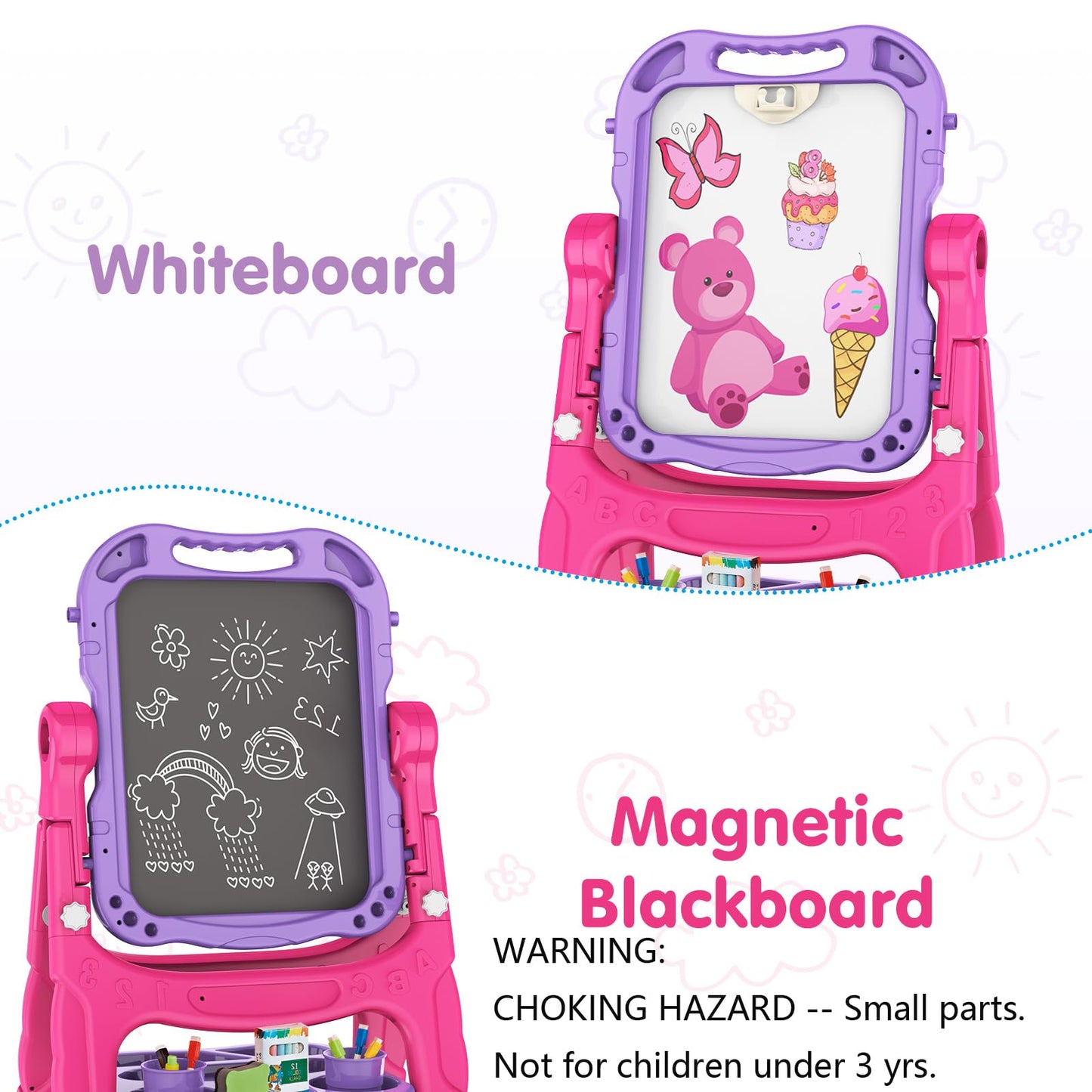 Amagoing Easel for Kids for Age 2-4, Adjustable Standing Art Easel for Toddler, Double Magnetic Drawing Board with Painting Accessories, Birthday Christmas Gift Toy for Little Boys and Girls 3 4 5 (Purple)