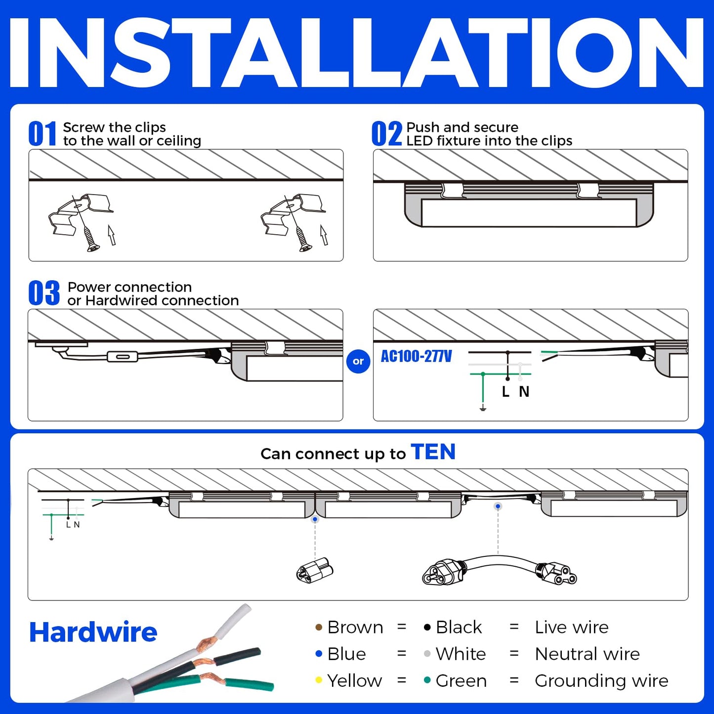 Barrina 5000K 2FT LED Shop Light, 3000LM, 20W, T8 Shop Lights for Garage, Workbench, Cabinet, Workshop, Room, LED Tube Lights, Linkable Ceiling Light Fixture with Built-in ON/Off Switch, ETL, 4 Packs