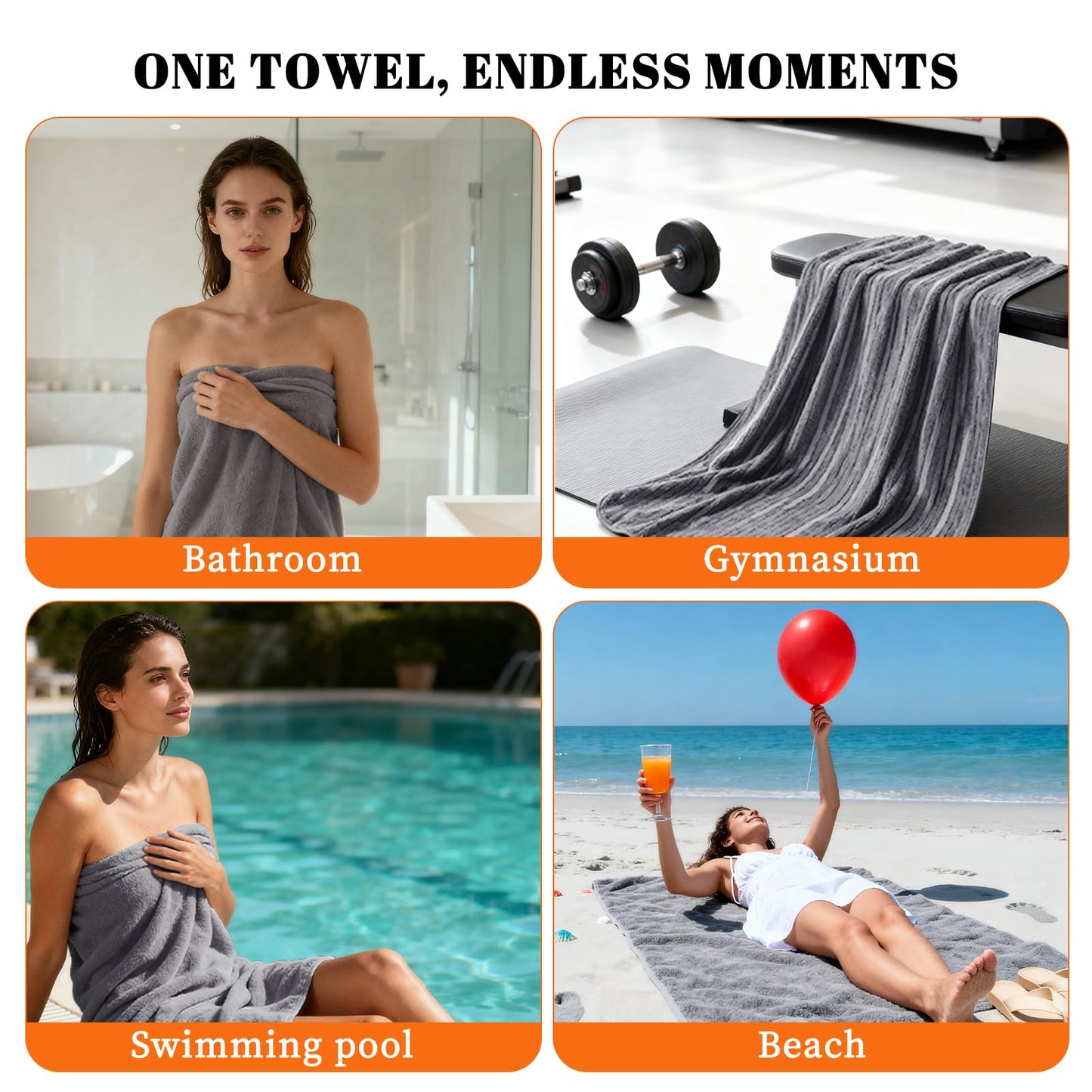 Lunoku Bath Towels Set of 4 Extra Large 35 x 70 Inches,Luxury Thick High Absorbent Quick Dry Bath Sheet,Ultra Soft Microfiber,Bathroom,Beach,Yoga,Sport,SPA (Grey)