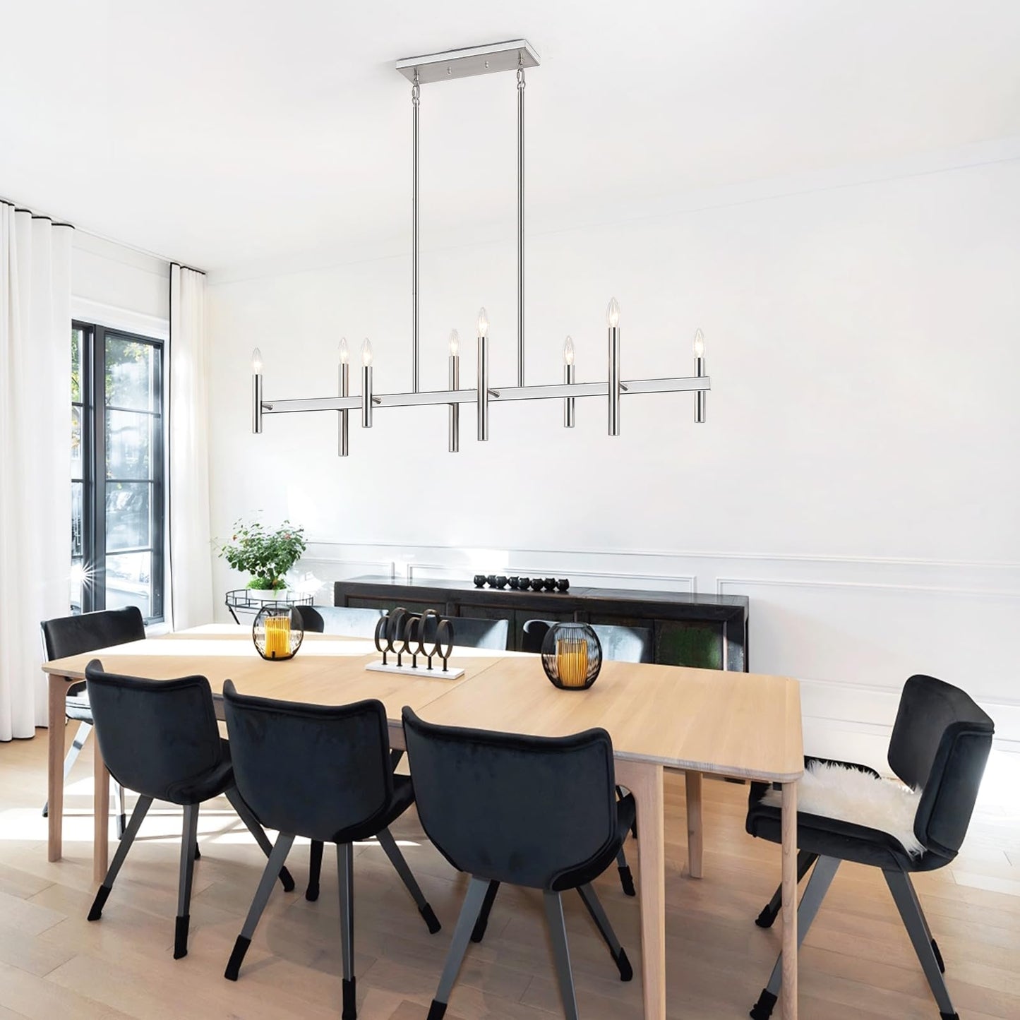 47” Brushed Nickel Chandelier Kitchen Island Lighting 8-Light Linear Pendant Light Fixtures Contemporary Modern Chandeliers for Dining Room Over Table Hanging Light for Living Room Bar Pool Table